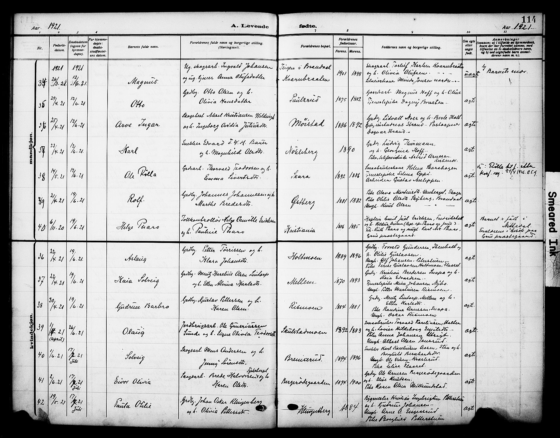 Grue prestekontor, AV/SAH-PREST-036/H/Ha/Haa/L0015: Parish register (official) no. 15, 1911-1922, p. 114