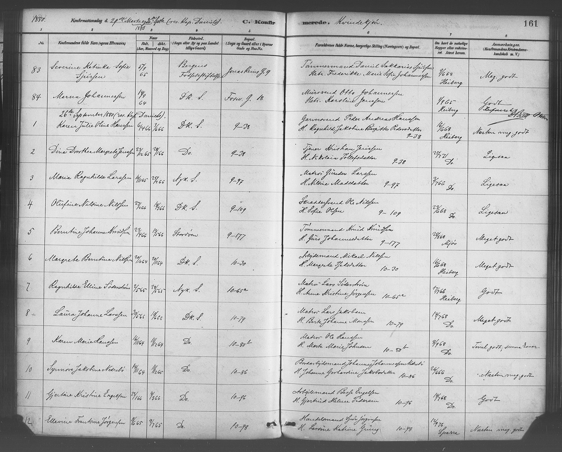 Domkirken sokneprestembete, AV/SAB-A-74801/H/Haa/L0030: Parish register (official) no. C 5, 1880-1898, p. 161