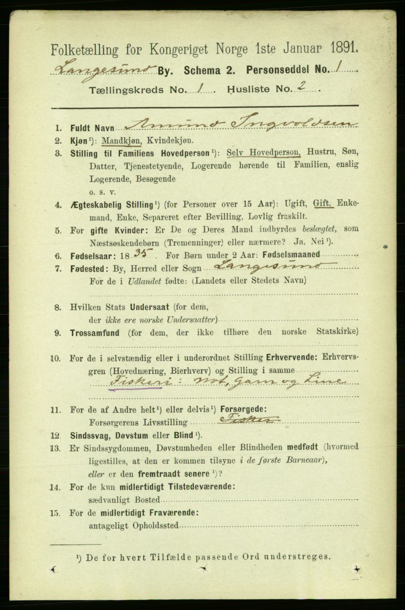 RA, 1891 census for 0802 Langesund, 1891, p. 509