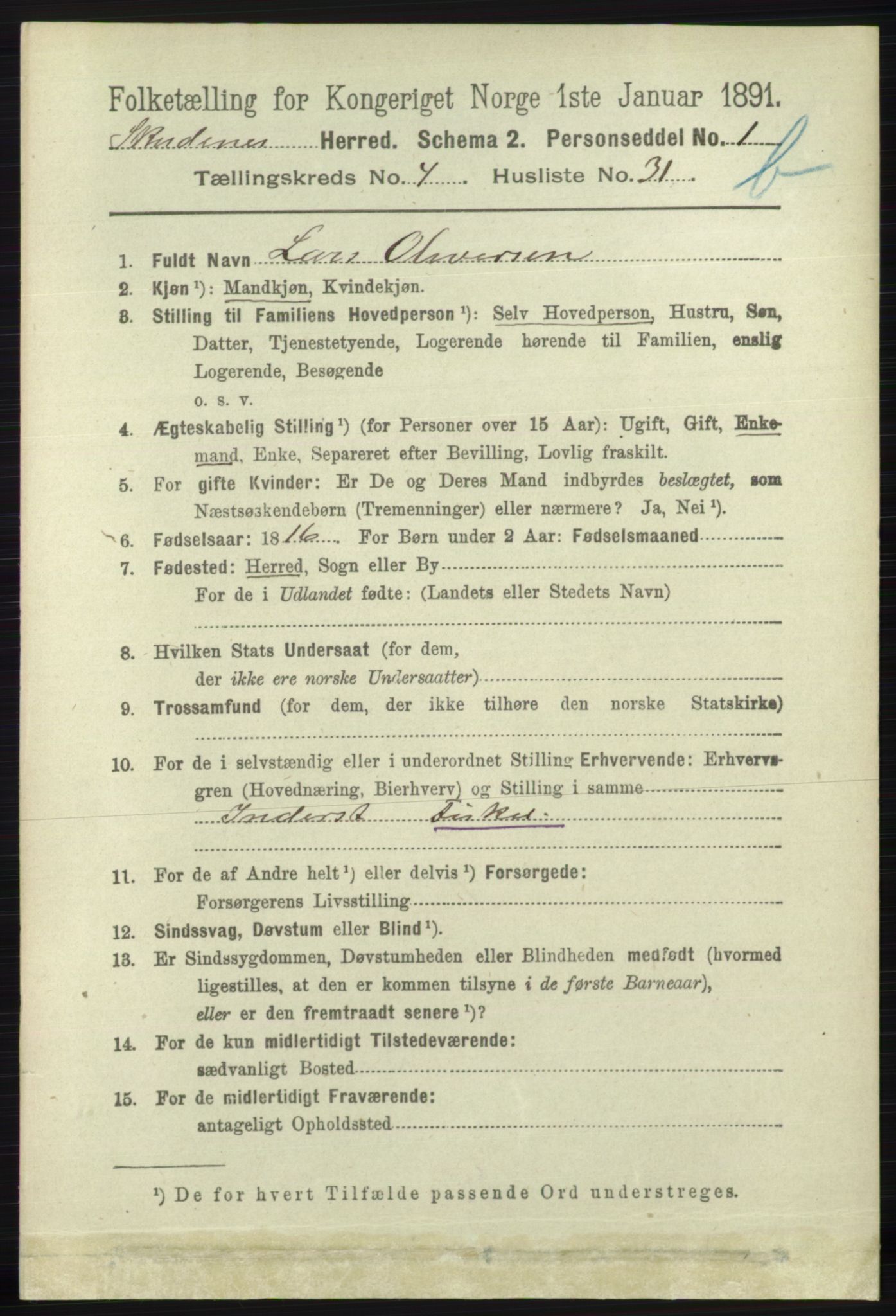 RA, 1891 census for 1150 Skudenes, 1891, p. 4701