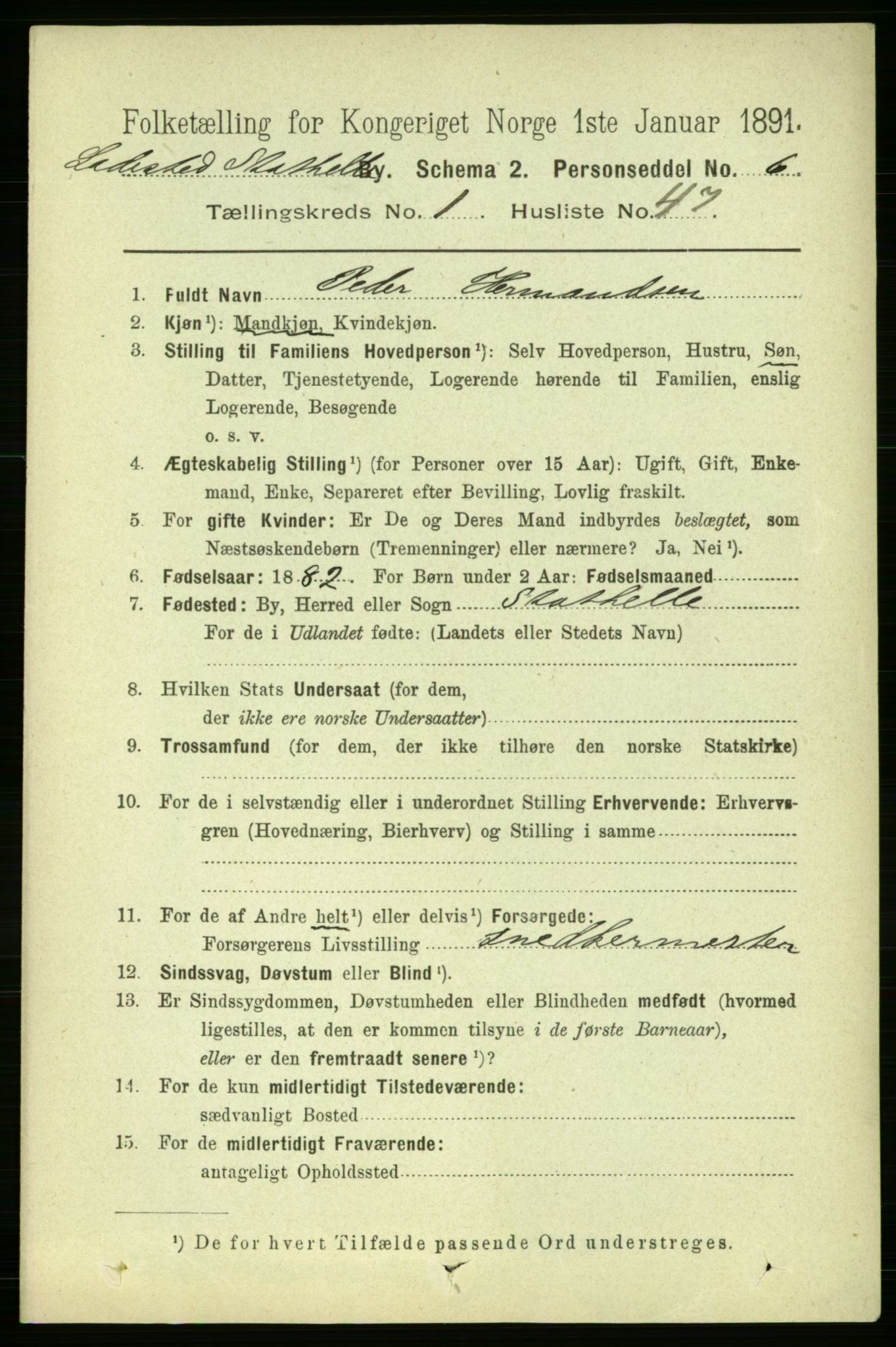 RA, 1891 census for 0803 Stathelle, 1891, p. 220