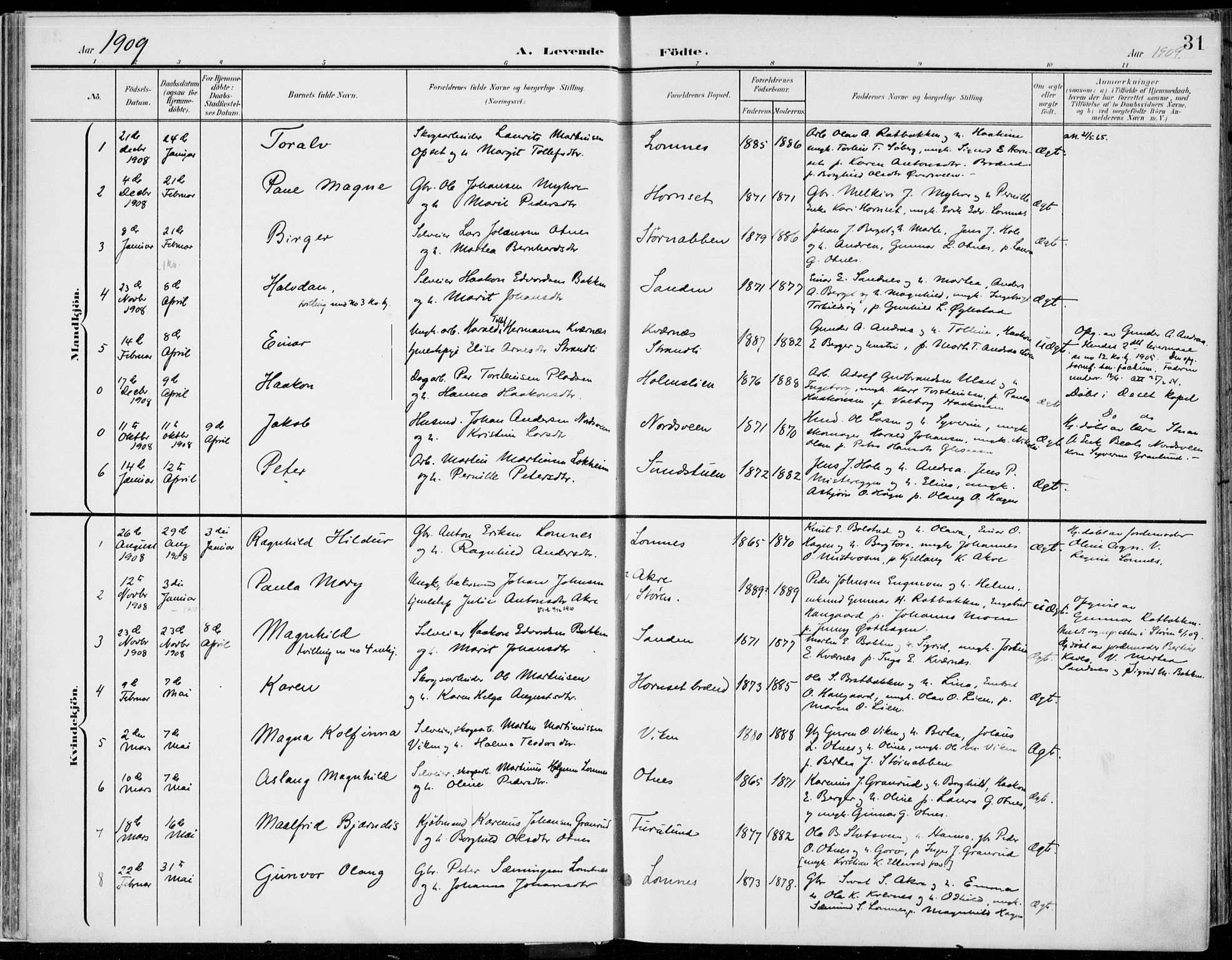 Rendalen prestekontor, SAH/PREST-054/H/Ha/Haa/L0011: Parish register (official) no. 11, 1901-1925, p. 31
