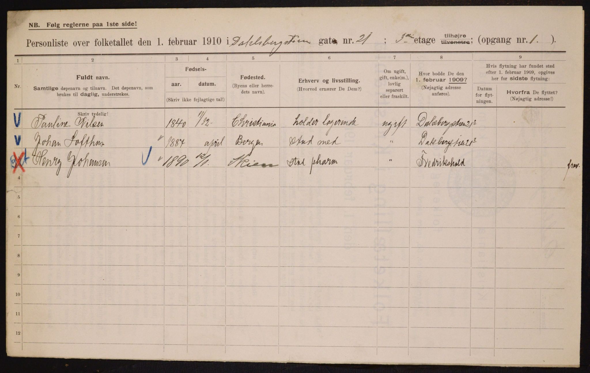 OBA, Municipal Census 1910 for Kristiania, 1910, p. 13757