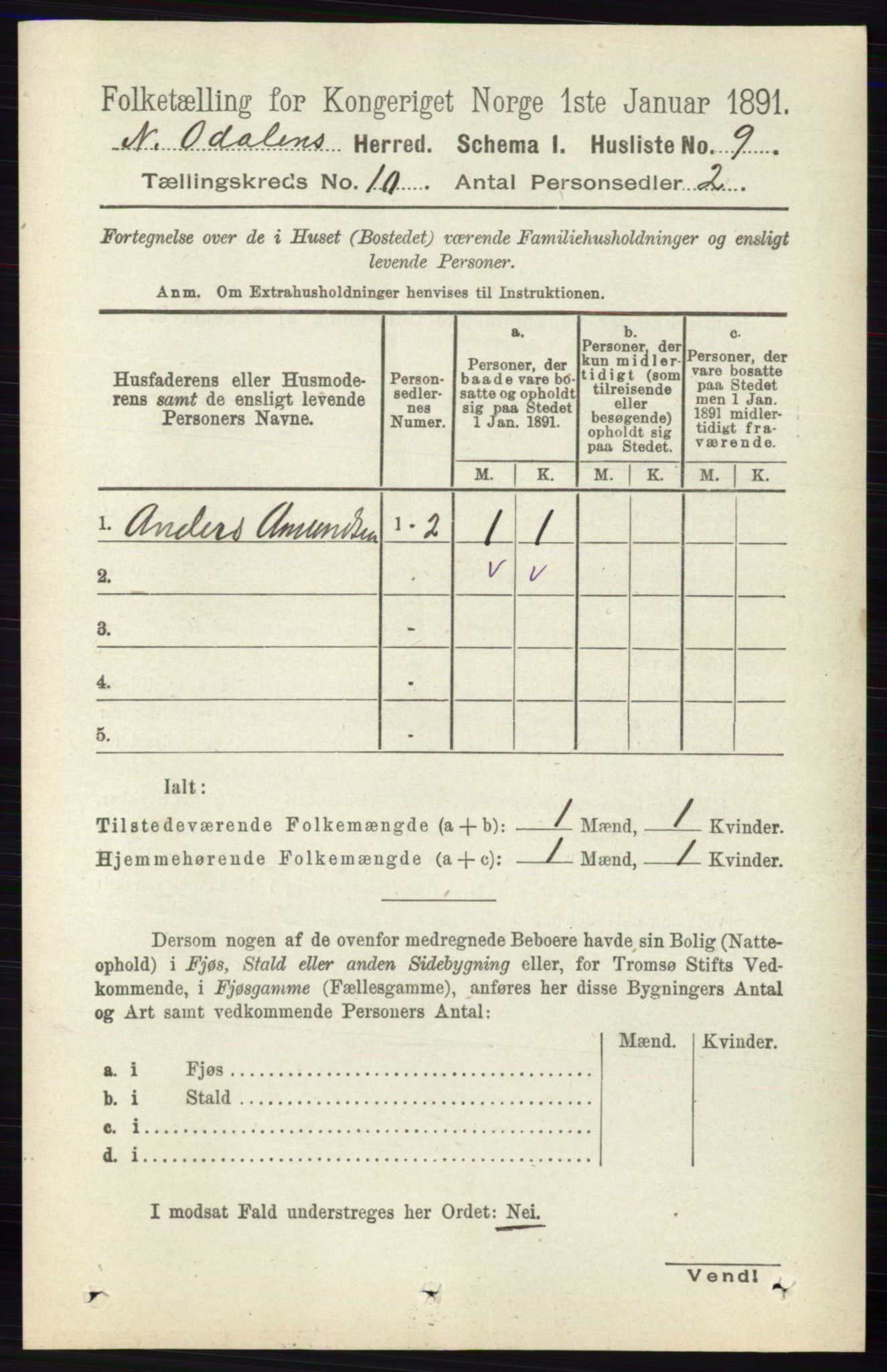 RA, 1891 census for 0418 Nord-Odal, 1891, p. 4444