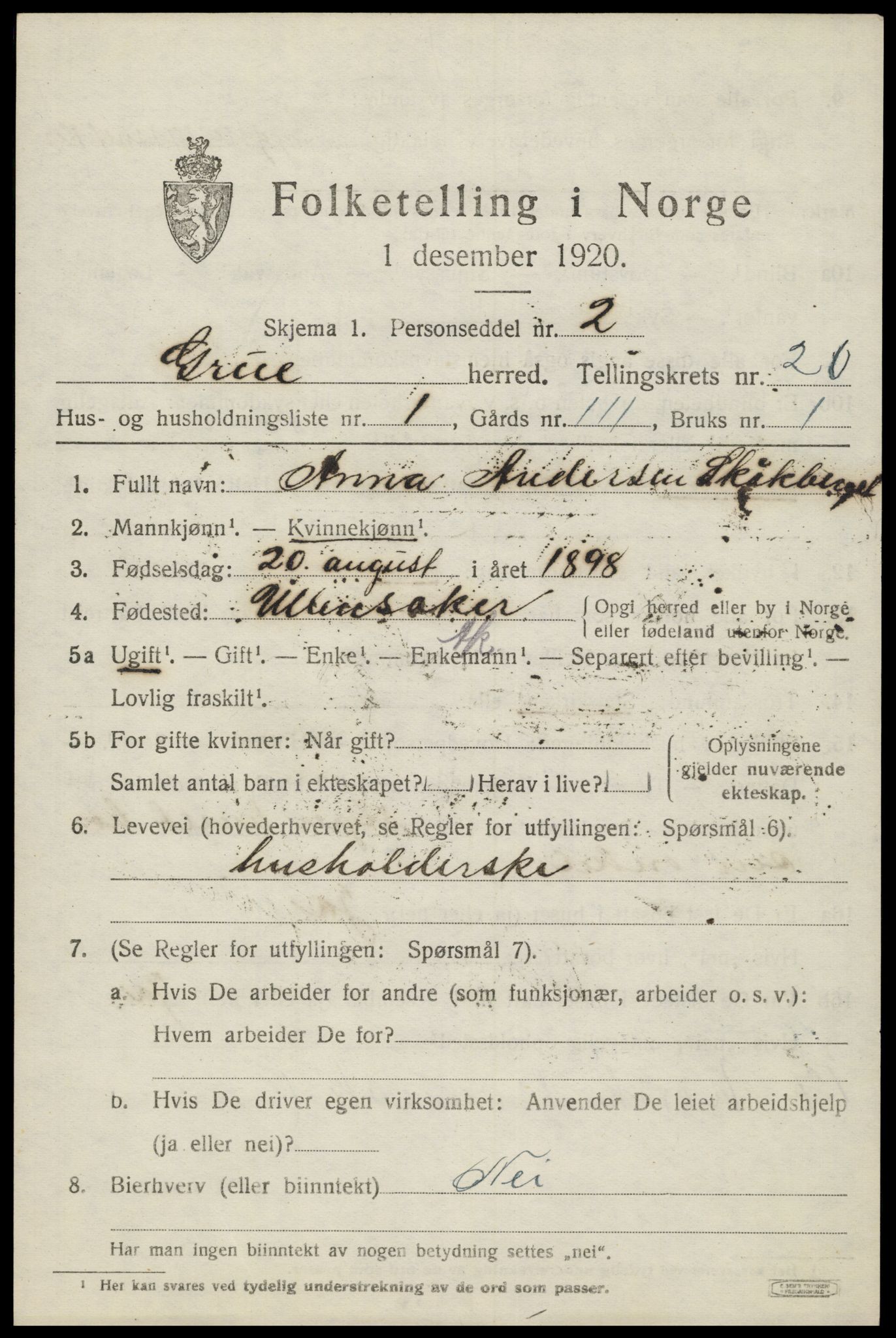 SAH, 1920 census for Grue, 1920, p. 14931