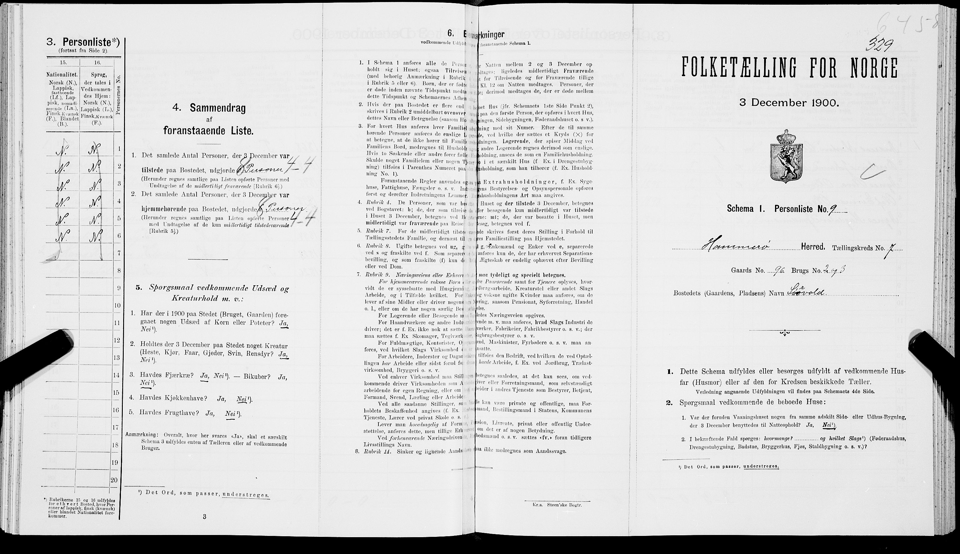 SAT, 1900 census for Hamarøy, 1900, p. 819