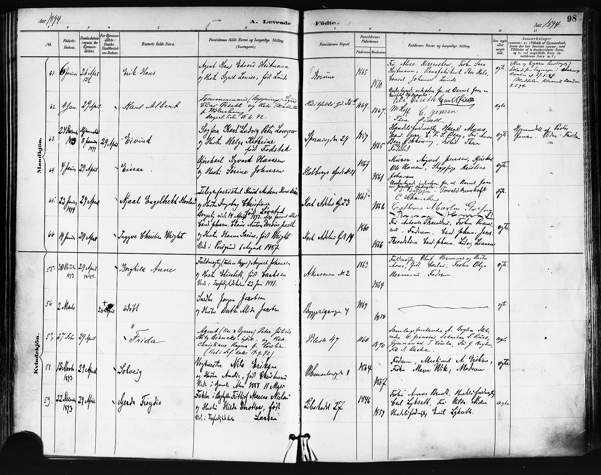 Trefoldighet prestekontor Kirkebøker, AV/SAO-A-10882/F/Fa/L0006: Parish register (official) no. I 6, 1891-1899, p. 98