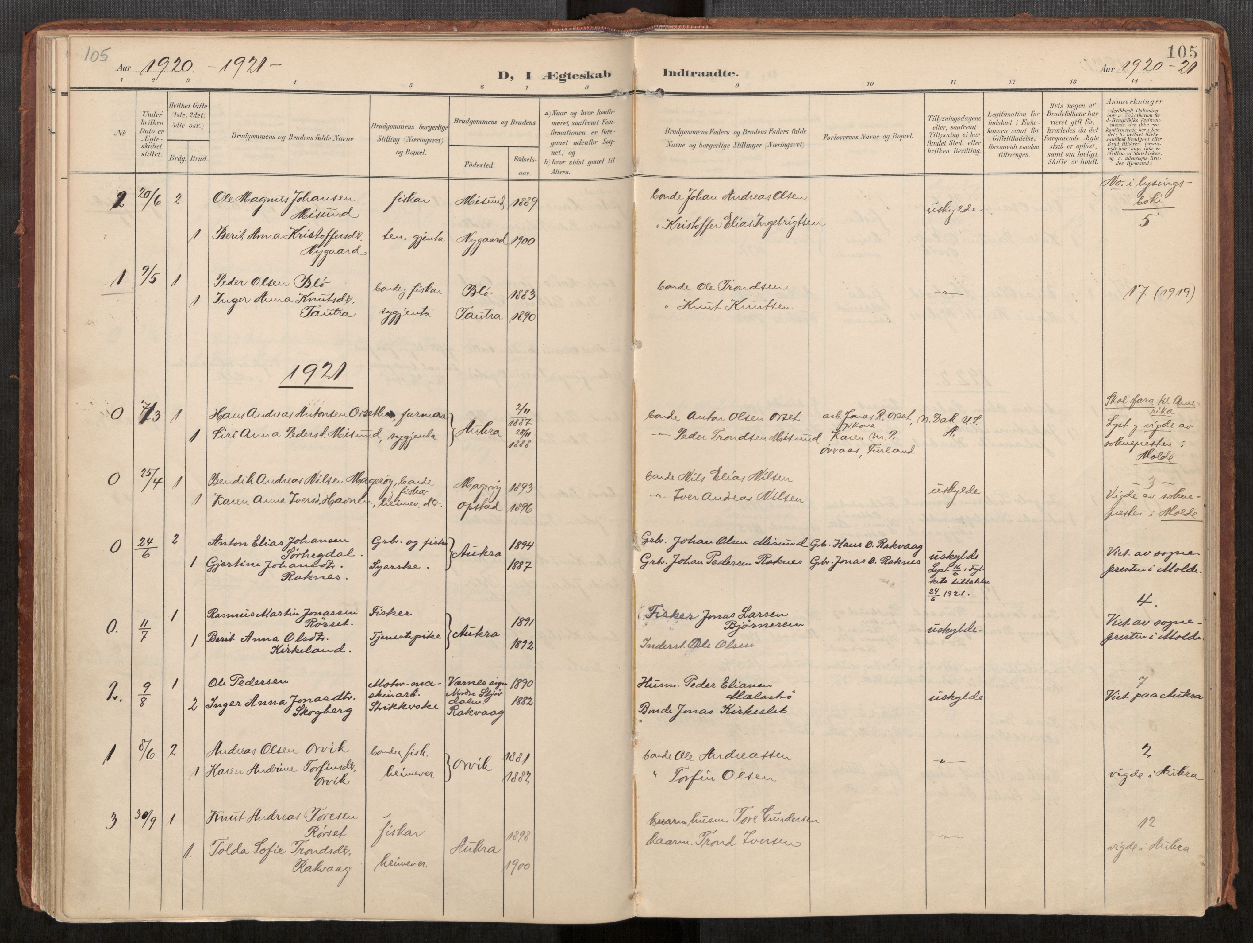 Ministerialprotokoller, klokkerbøker og fødselsregistre - Møre og Romsdal, AV/SAT-A-1454/563/L0740: Parish register (official) no. 563A02, 1903-1923, p. 105