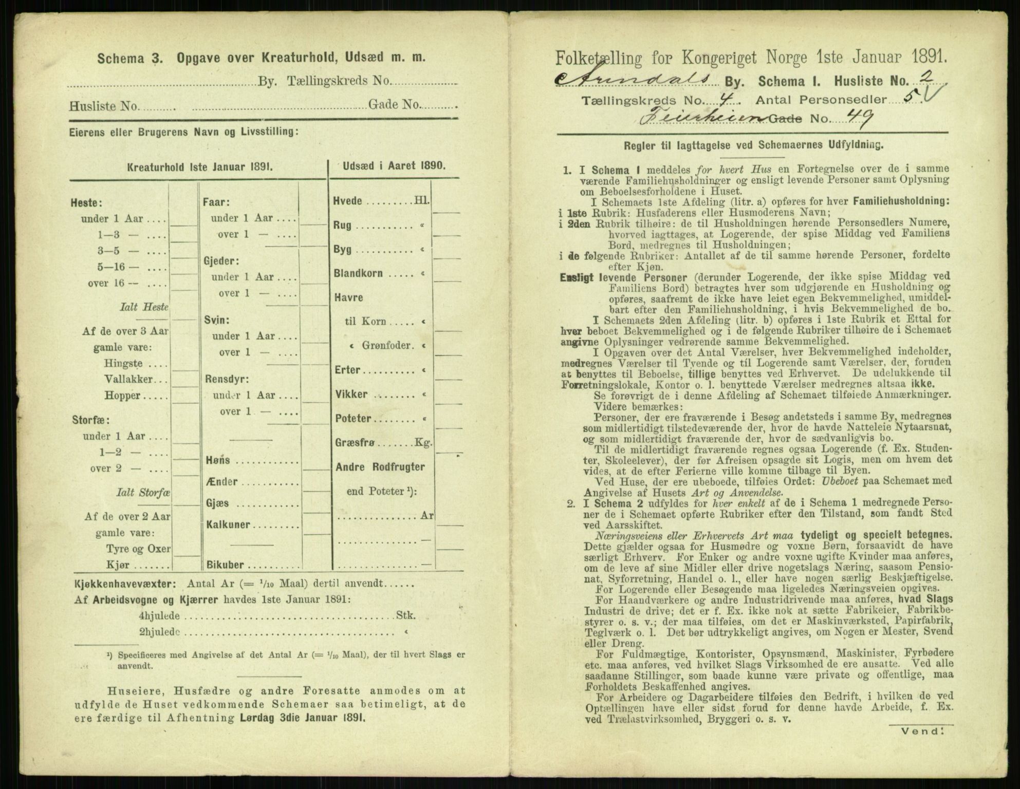 RA, 1891 census for 0903 Arendal, 1891, p. 174