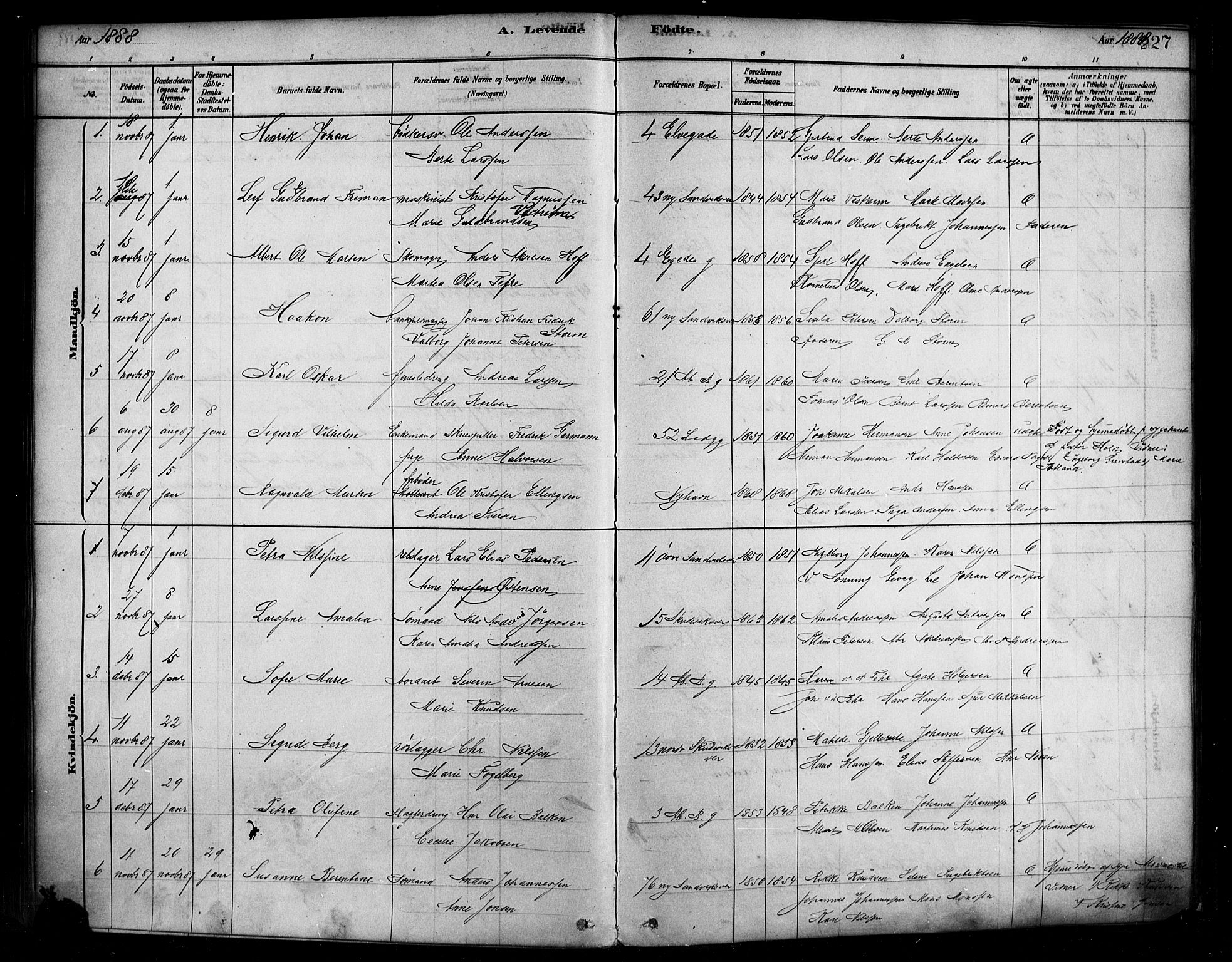 Sandviken Sokneprestembete, SAB/A-77601/H/Ha/L0004: Parish register (official) no. B 1, 1878-1891, p. 227