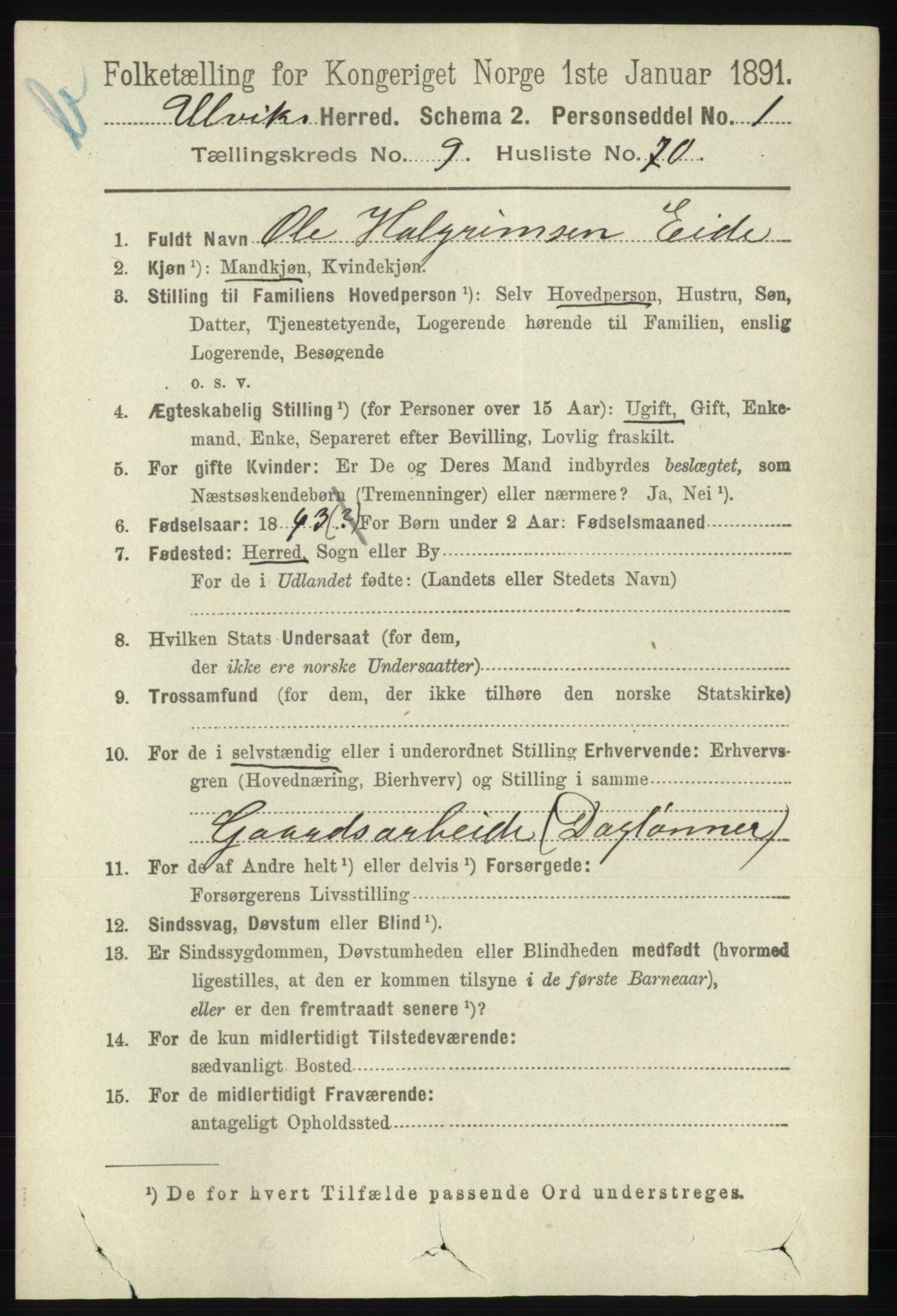 RA, 1891 census for 1233 Ulvik, 1891, p. 3182