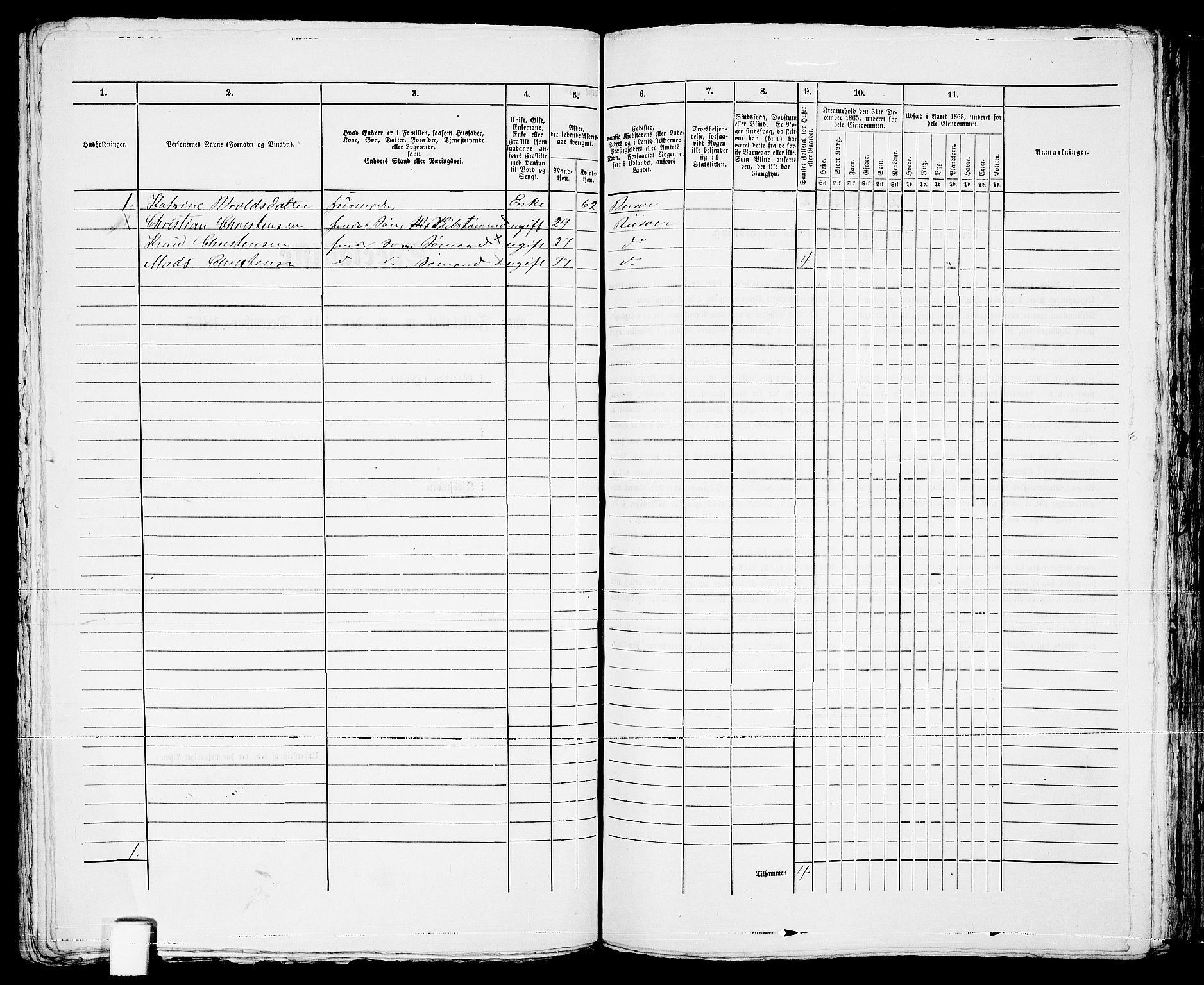 RA, 1865 census for Risør/Risør, 1865, p. 166