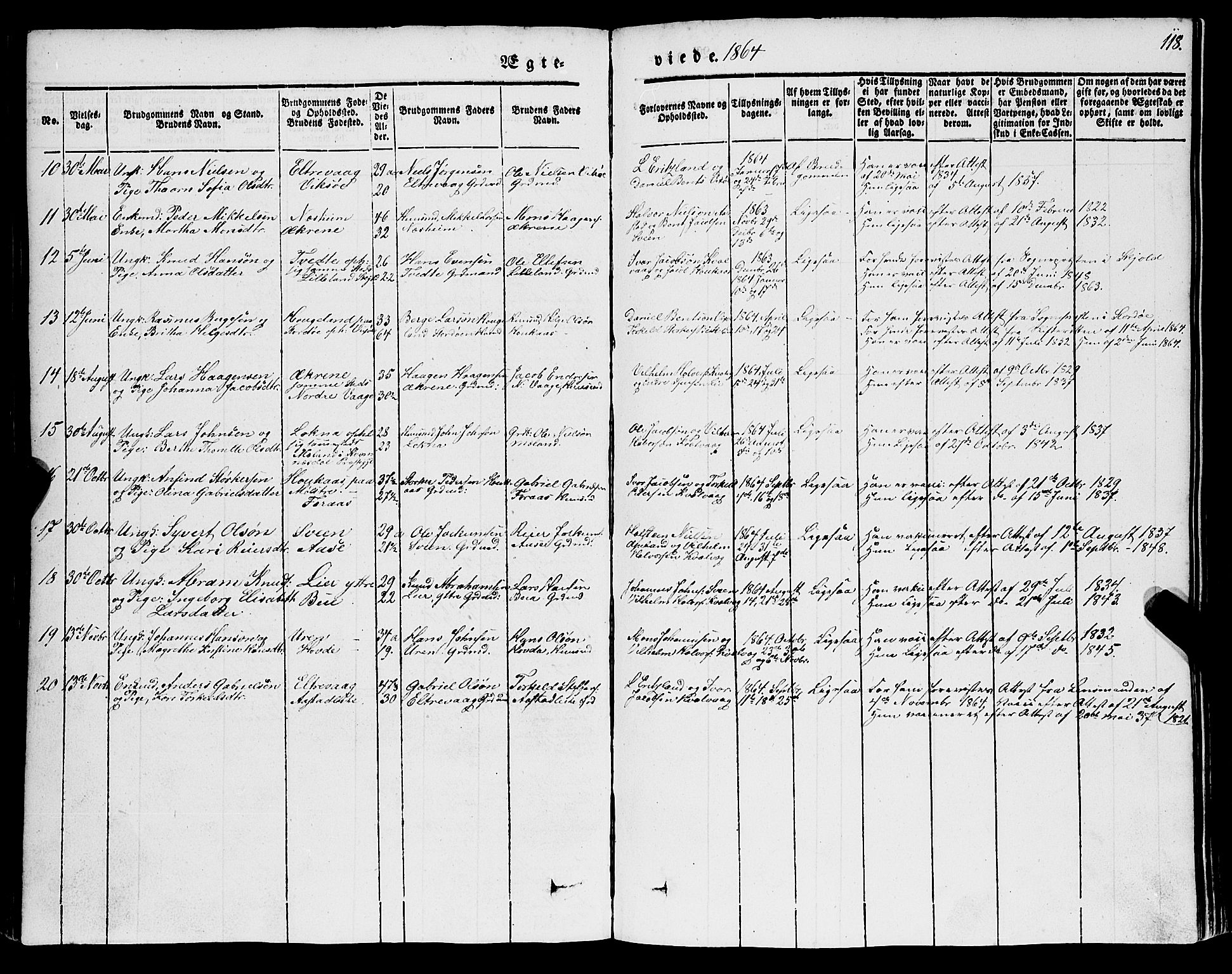 Sveio Sokneprestembete, SAB/A-78501/H/Hab: Parish register (copy) no. A 1, 1851-1865, p. 118