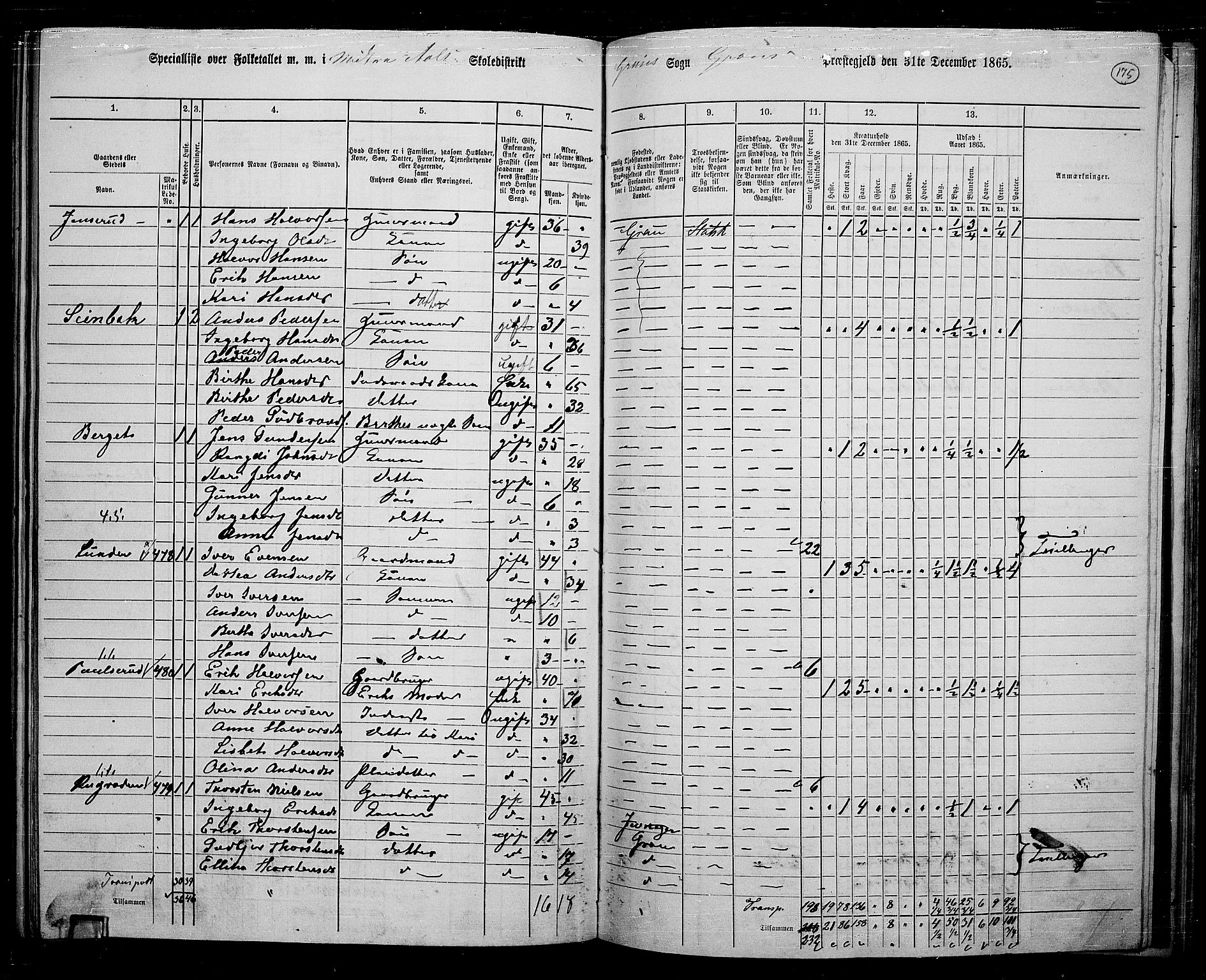 RA, 1865 census for Gran, 1865, p. 355