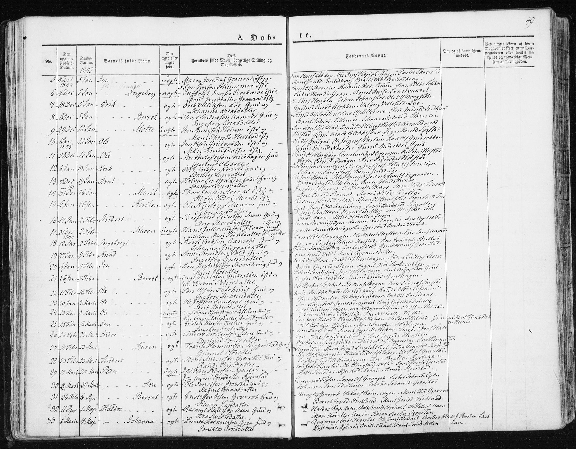 Ministerialprotokoller, klokkerbøker og fødselsregistre - Sør-Trøndelag, SAT/A-1456/672/L0855: Parish register (official) no. 672A07, 1829-1860, p. 49