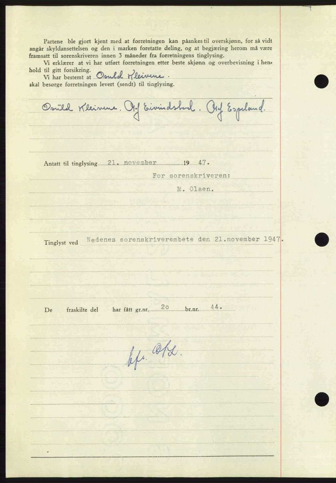 Nedenes sorenskriveri, AV/SAK-1221-0006/G/Gb/Gba/L0058: Mortgage book no. A10, 1947-1948, Diary no: : 1719/1947