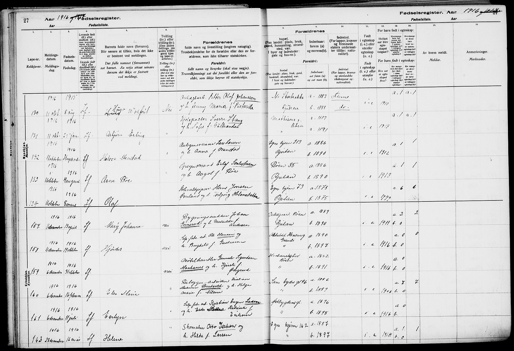 Rjukan kirkebøker, AV/SAKO-A-294/J/Ja/L0001: Birth register no. 1, 1916-1922, p. 27