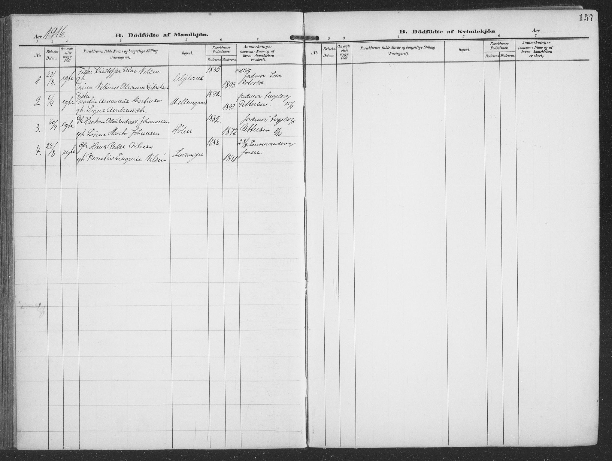 Balsfjord sokneprestembete, SATØ/S-1303/G/Ga/L0009klokker: Parish register (copy) no. 9, 1906-1920, p. 157