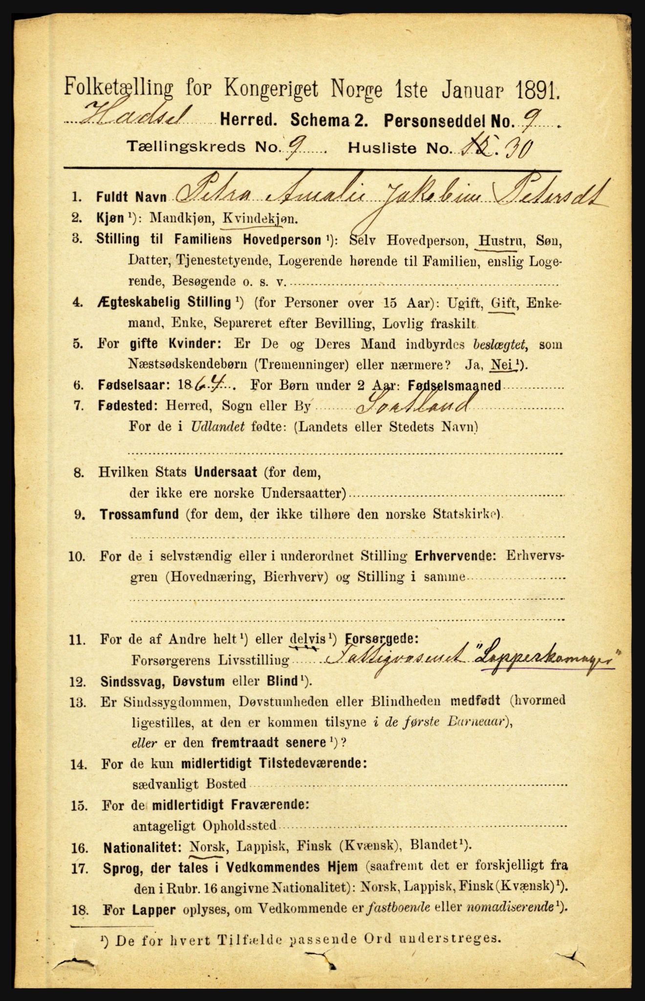 RA, 1891 census for 1866 Hadsel, 1891, p. 4128