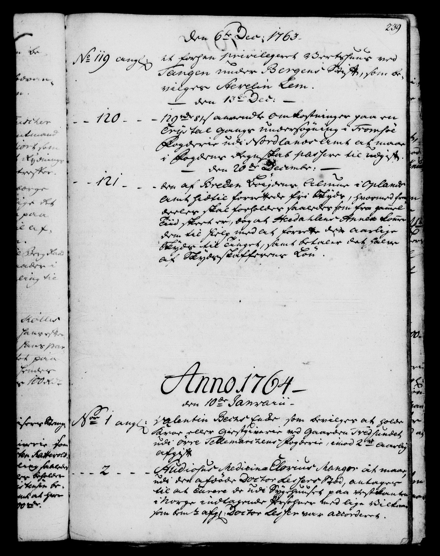 Rentekammeret, Kammerkanselliet, RA/EA-3111/G/Gf/Gfb/L0006: Register til norske relasjons- og resolusjonsprotokoller (merket RK 52.101), 1755-1765, p. 239