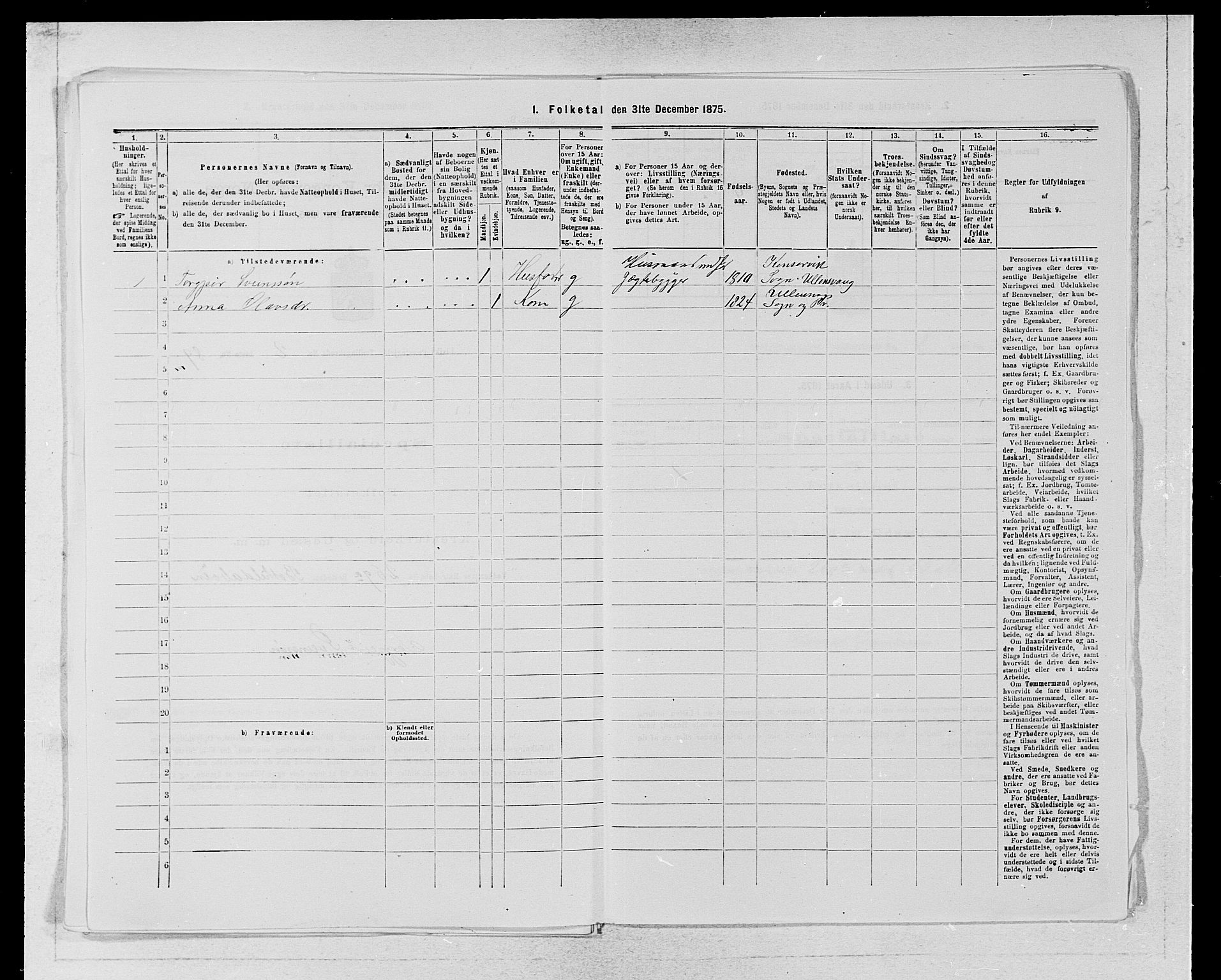 SAB, 1875 census for 1233P Ulvik, 1875, p. 480