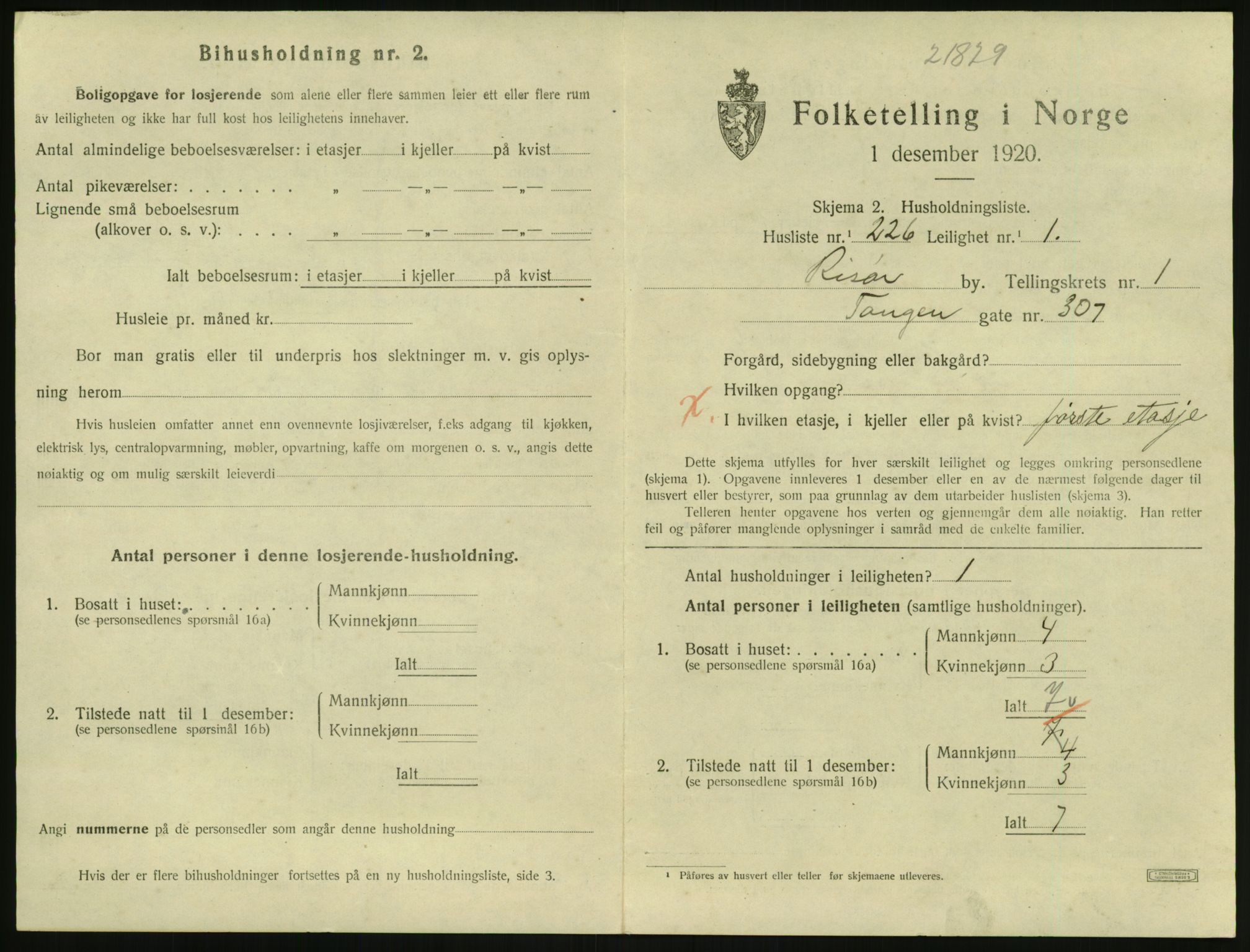 SAK, 1920 census for Risør, 1920, p. 1895