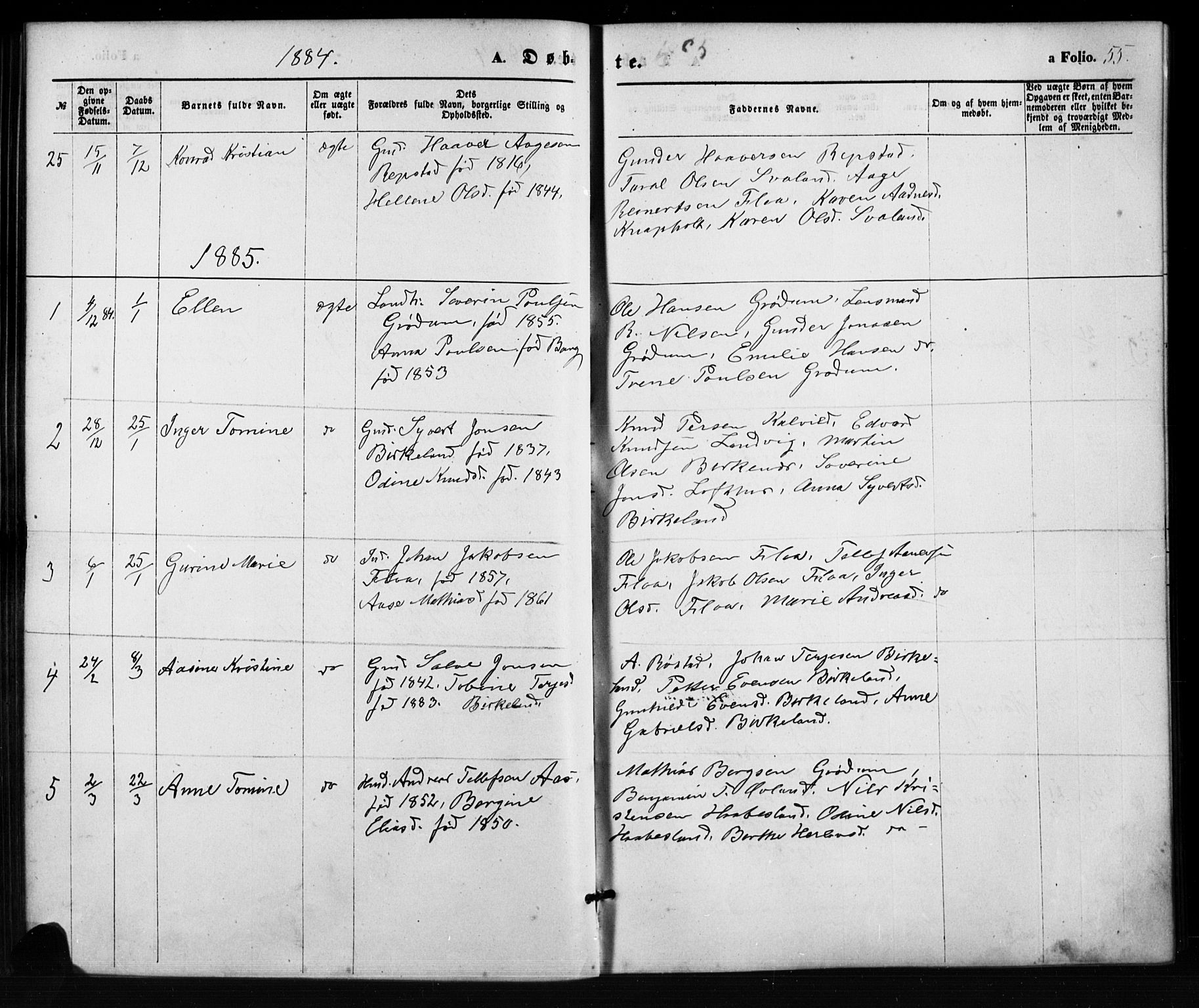 Birkenes sokneprestkontor, SAK/1111-0004/F/Fb/L0003: Parish register (copy) no. B 3, 1876-1892, p. 55
