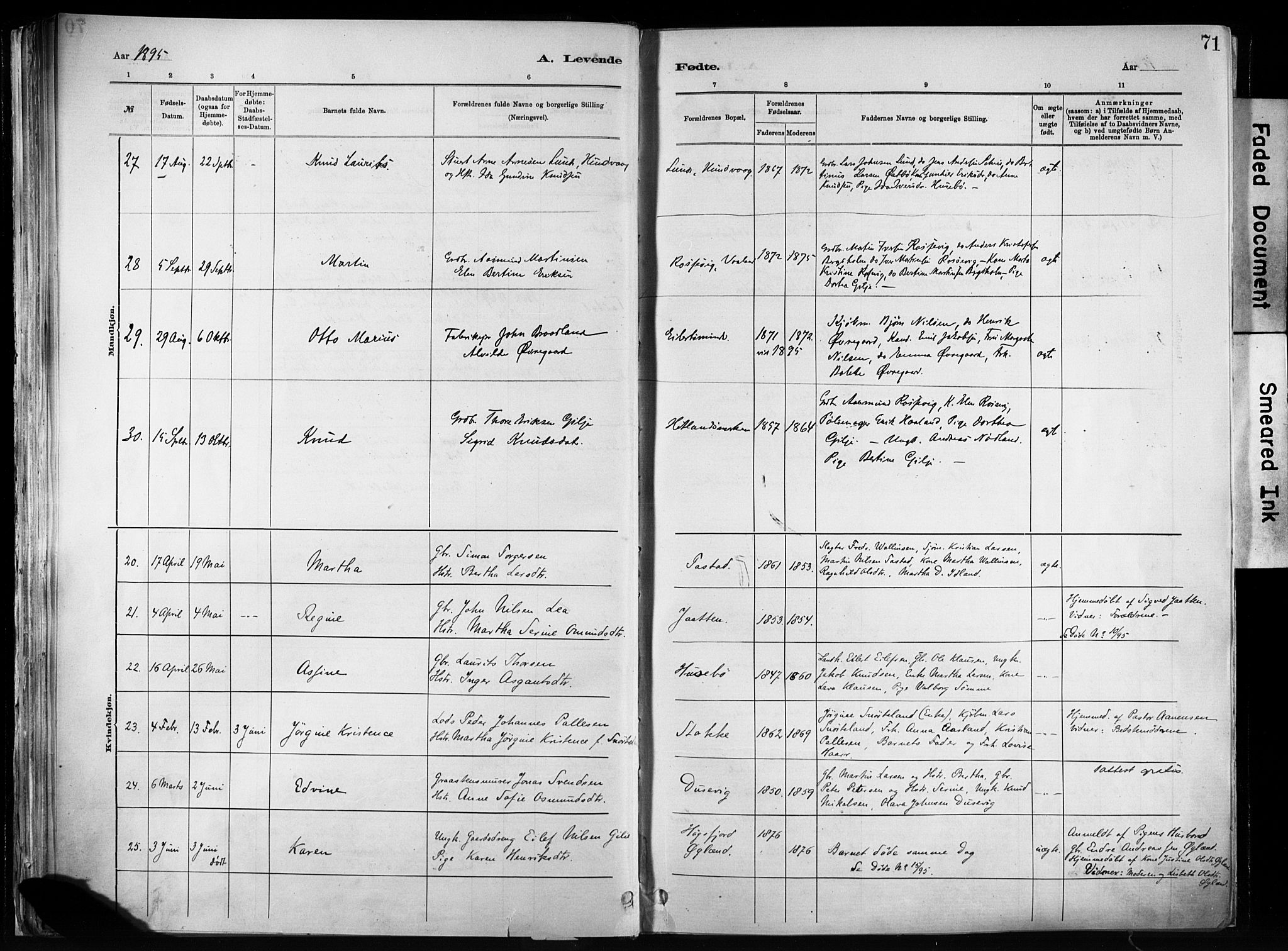 Hetland sokneprestkontor, AV/SAST-A-101826/30/30BA/L0011: Parish register (official) no. A 11, 1884-1911, p. 71