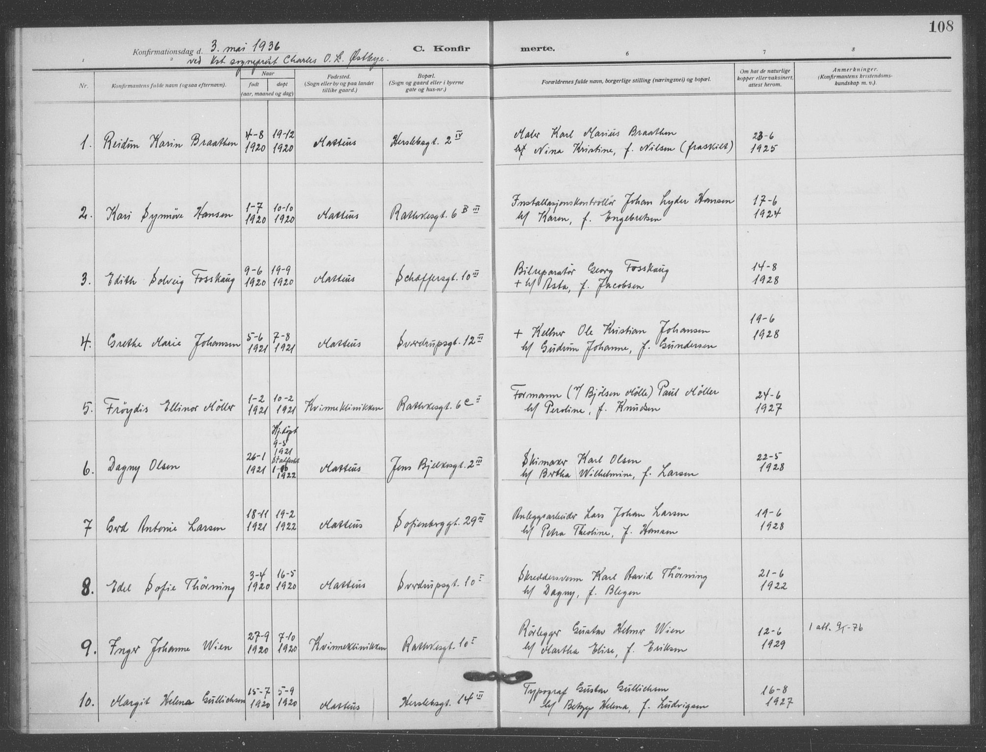 Matteus prestekontor Kirkebøker, AV/SAO-A-10870/F/Fa/L0002: Parish register (official) no. 2, 1917-1938, p. 108
