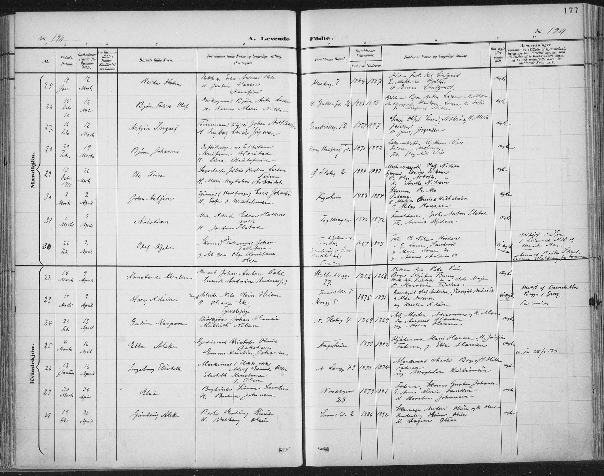 Tønsberg kirkebøker, SAKO/A-330/F/Fa/L0014: Parish register (official) no. I 14, 1900-1913, p. 177