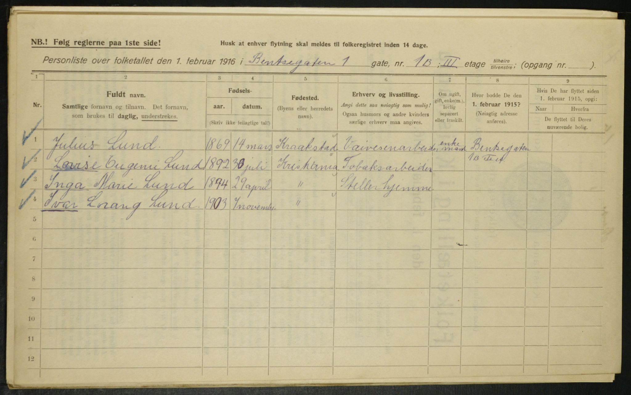 OBA, Municipal Census 1916 for Kristiania, 1916, p. 3583