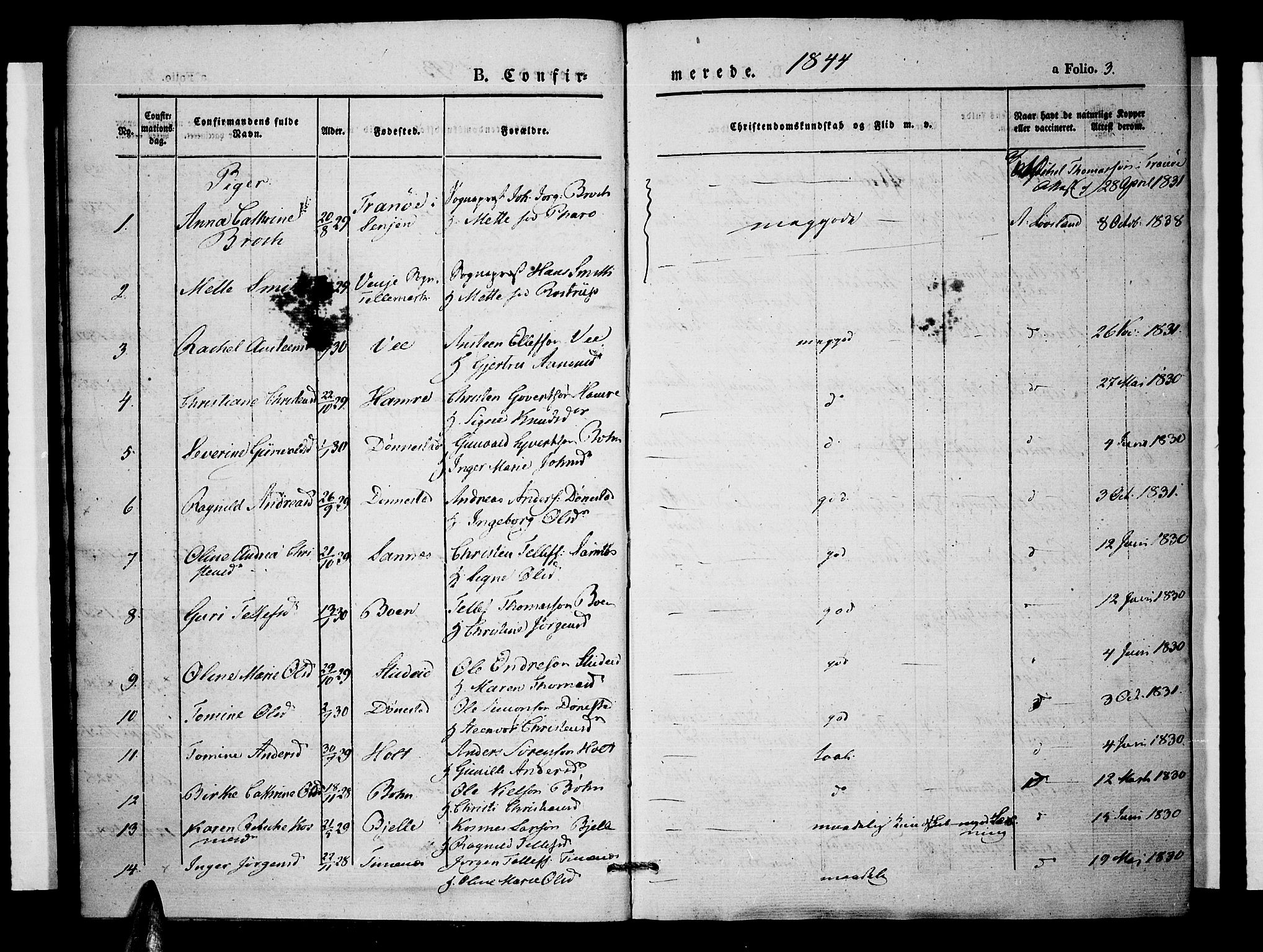 Tveit sokneprestkontor, AV/SAK-1111-0043/F/Fa/L0004: Parish register (official) no. A 4, 1843-1852, p. 3