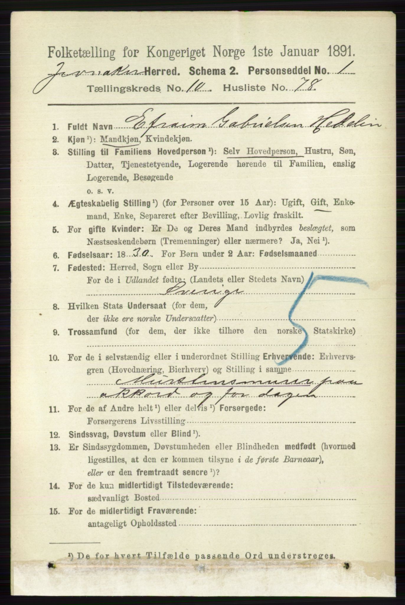 RA, 1891 census for 0532 Jevnaker, 1891, p. 6105