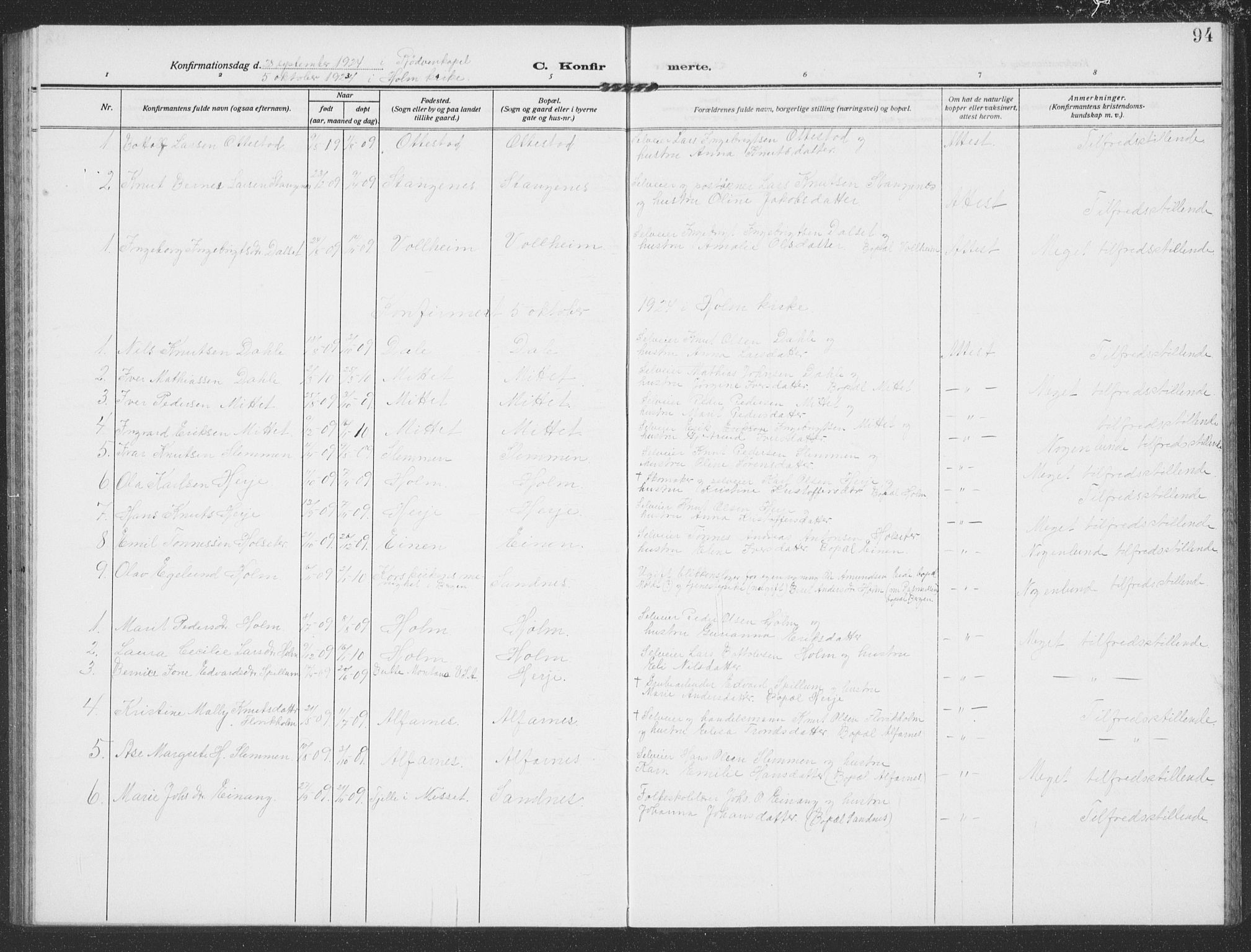 Ministerialprotokoller, klokkerbøker og fødselsregistre - Møre og Romsdal, SAT/A-1454/549/L0615: Parish register (copy) no. 549C01, 1905-1932, p. 94