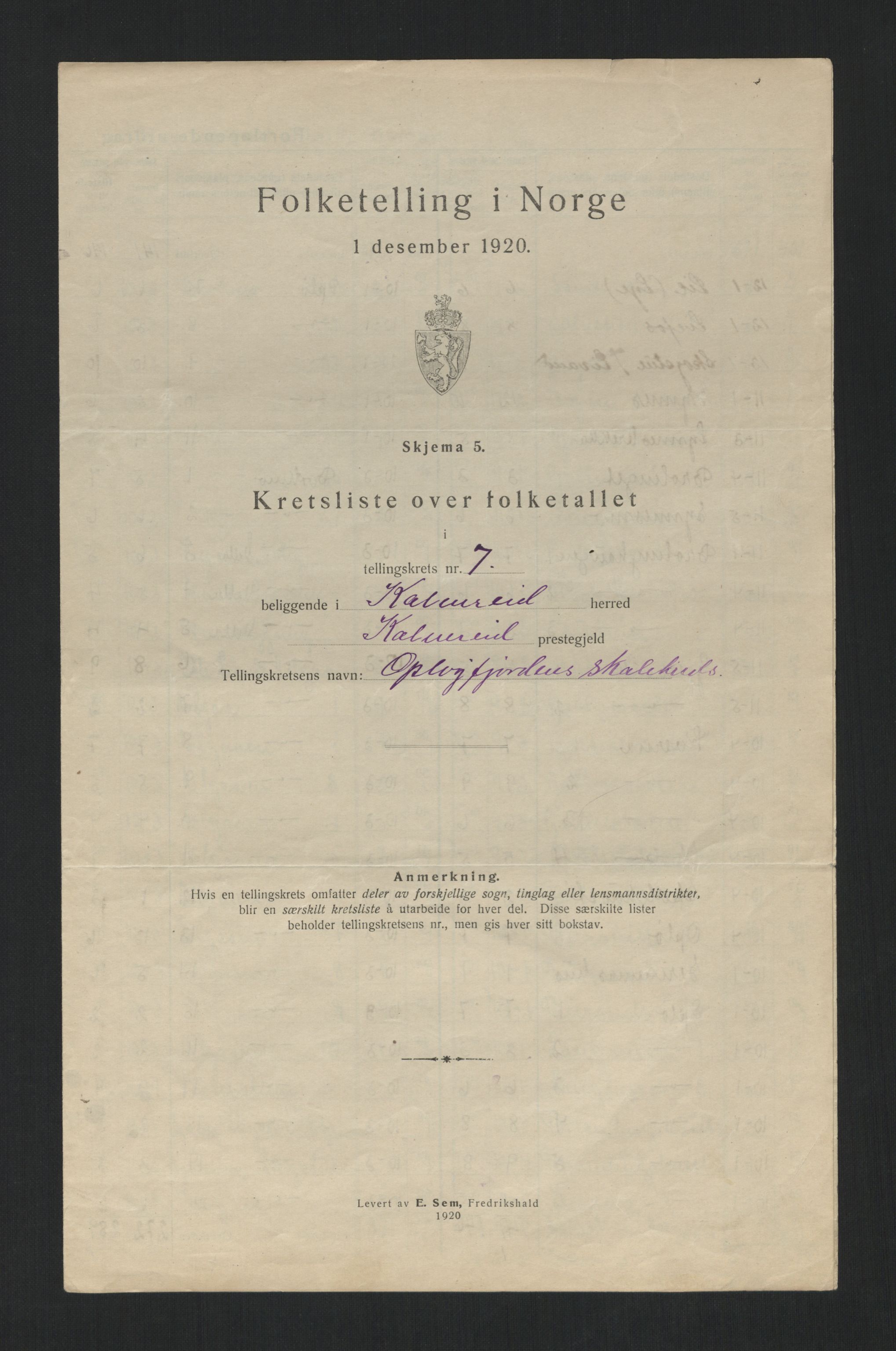 SAT, 1920 census for Kolvereid, 1920, p. 27