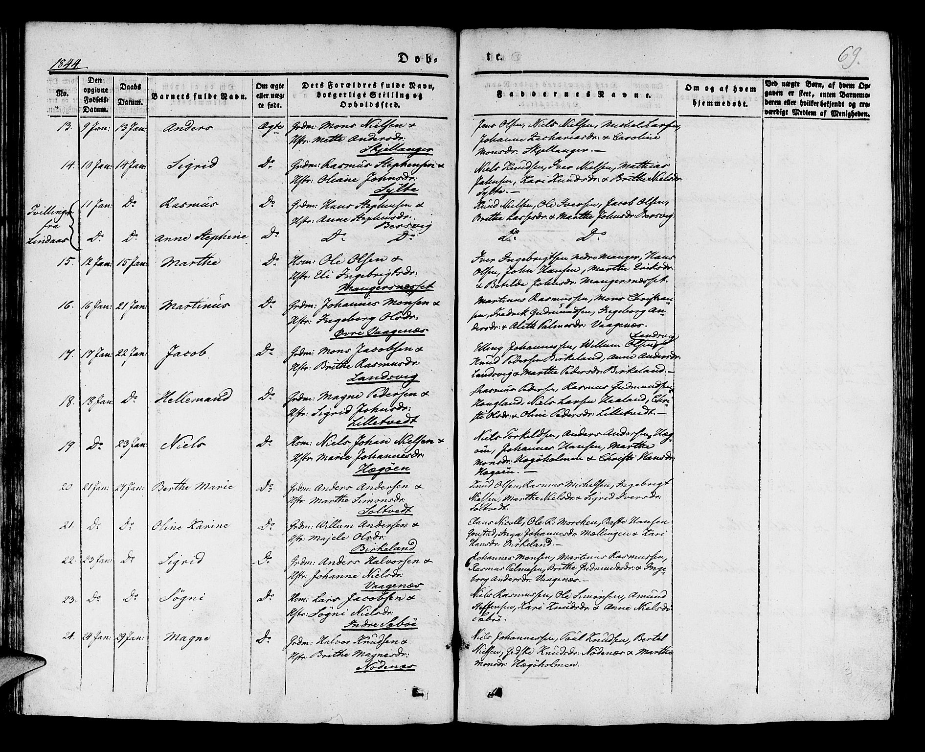 Manger sokneprestembete, AV/SAB-A-76801/H/Haa: Parish register (official) no. A 5, 1839-1848, p. 69