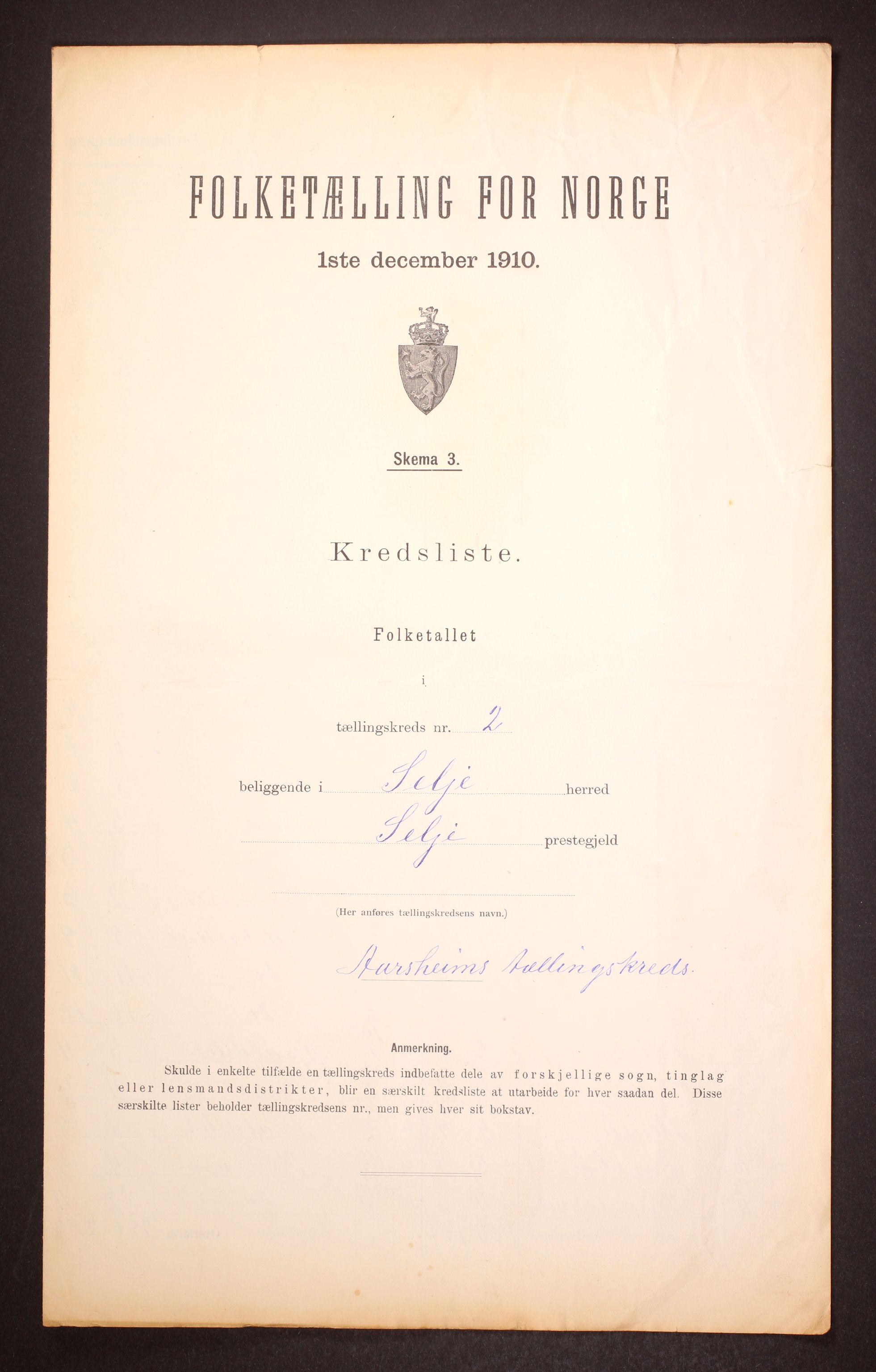 RA, 1910 census for Selje, 1910, p. 7