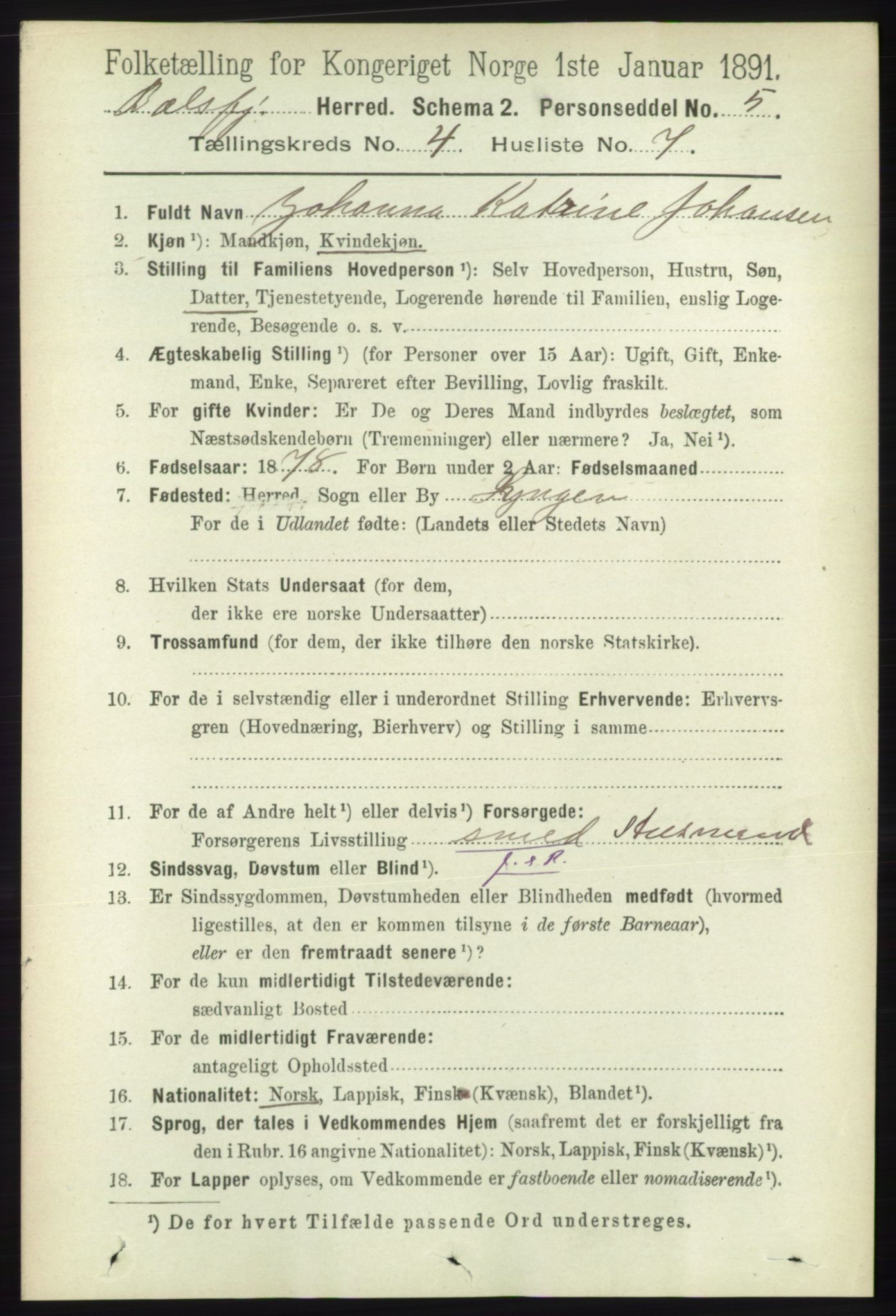 RA, 1891 census for 1933 Balsfjord, 1891, p. 1171