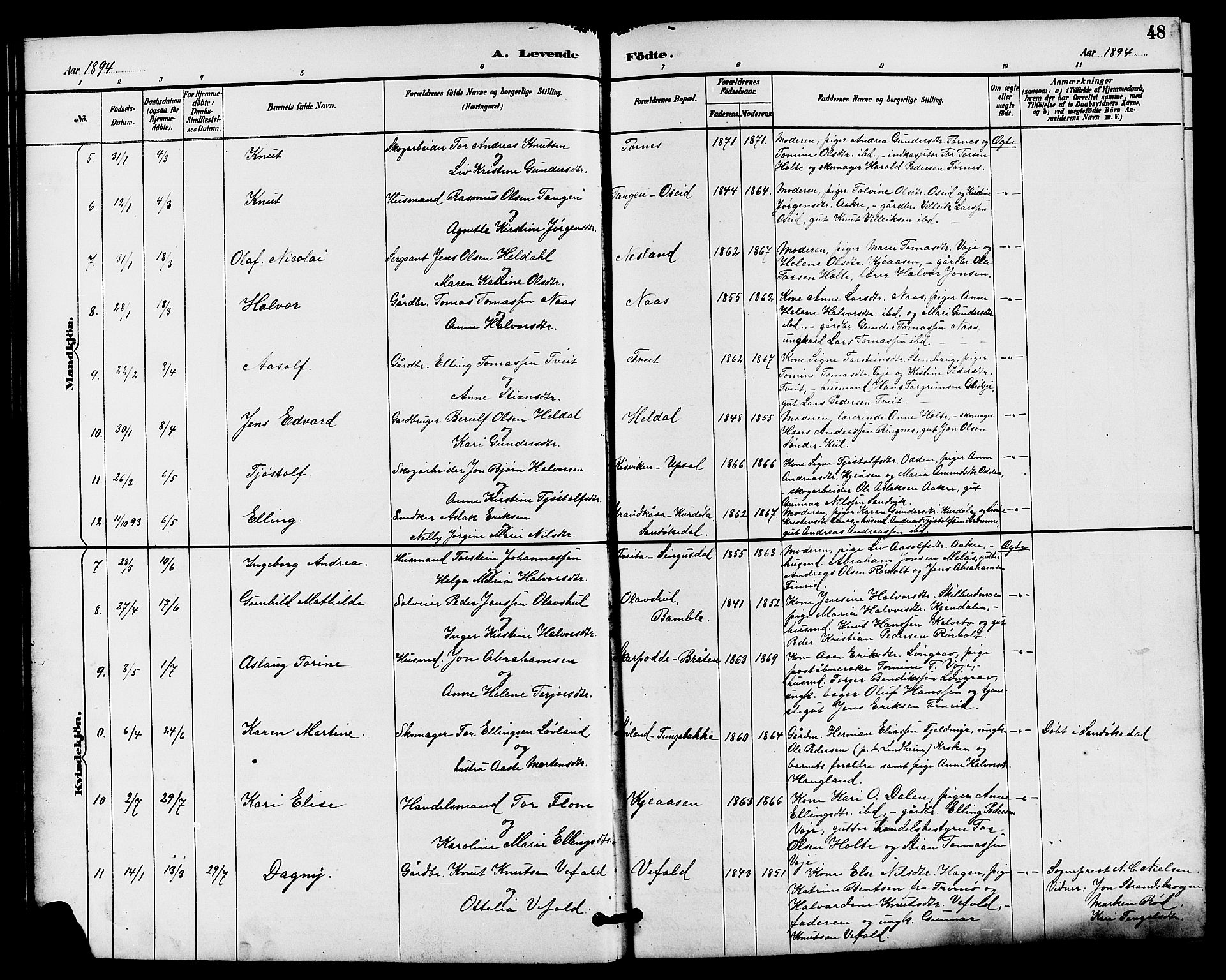 Drangedal kirkebøker, SAKO/A-258/G/Ga/L0003: Parish register (copy) no. I 3, 1887-1906, p. 48