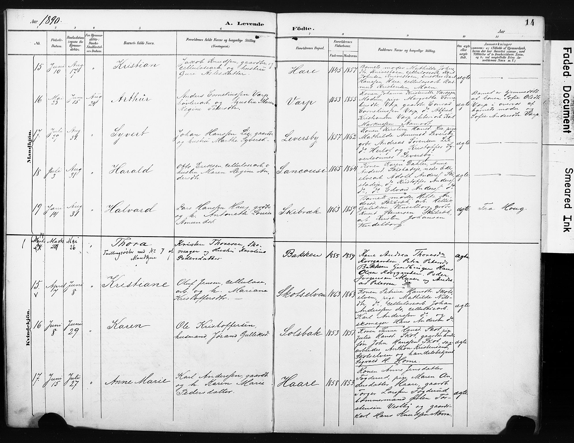 Eiker kirkebøker, SAKO/A-4/F/Fc/L0002: Parish register (official) no. III 2, 1889-1897, p. 14