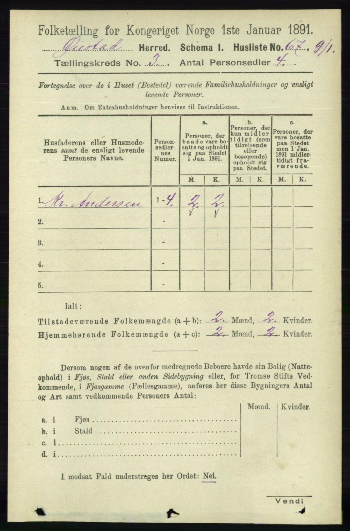 RA, 1891 census for 0920 Øyestad, 1891, p. 905