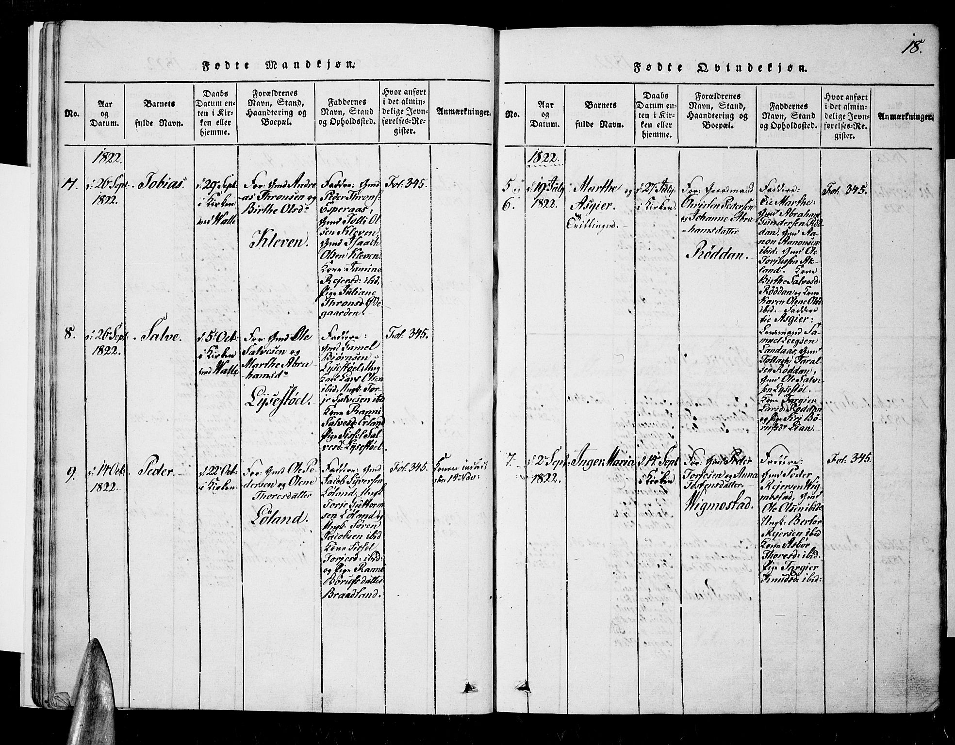 Nord-Audnedal sokneprestkontor, SAK/1111-0032/F/Fa/Fab/L0001: Parish register (official) no. A 1, 1816-1858, p. 18
