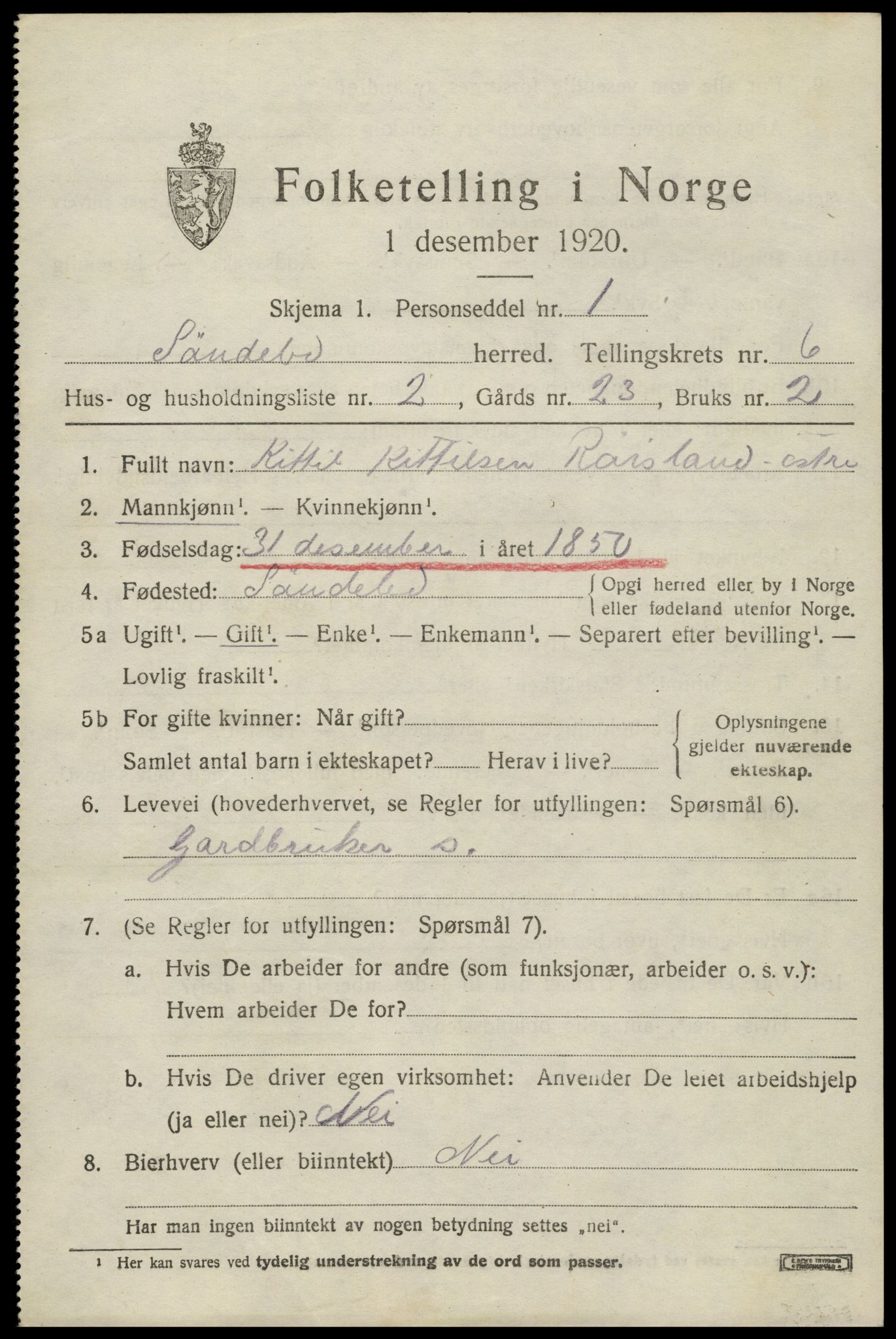 SAK, 1920 census for Søndeled, 1920, p. 3709