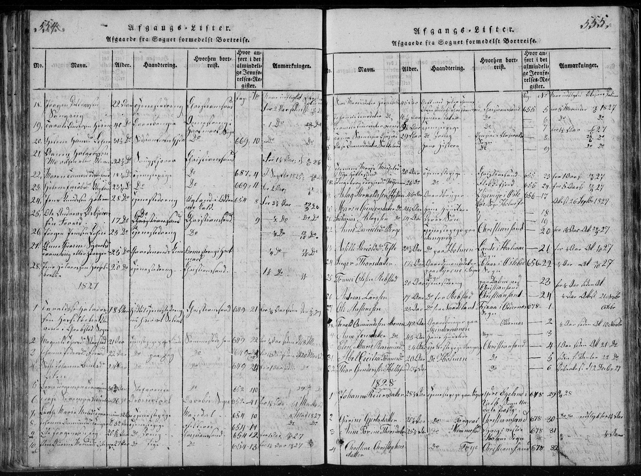 Søgne sokneprestkontor, SAK/1111-0037/F/Fb/Fbb/L0002: Parish register (copy) no. B 2, 1821-1838, p. 554-555