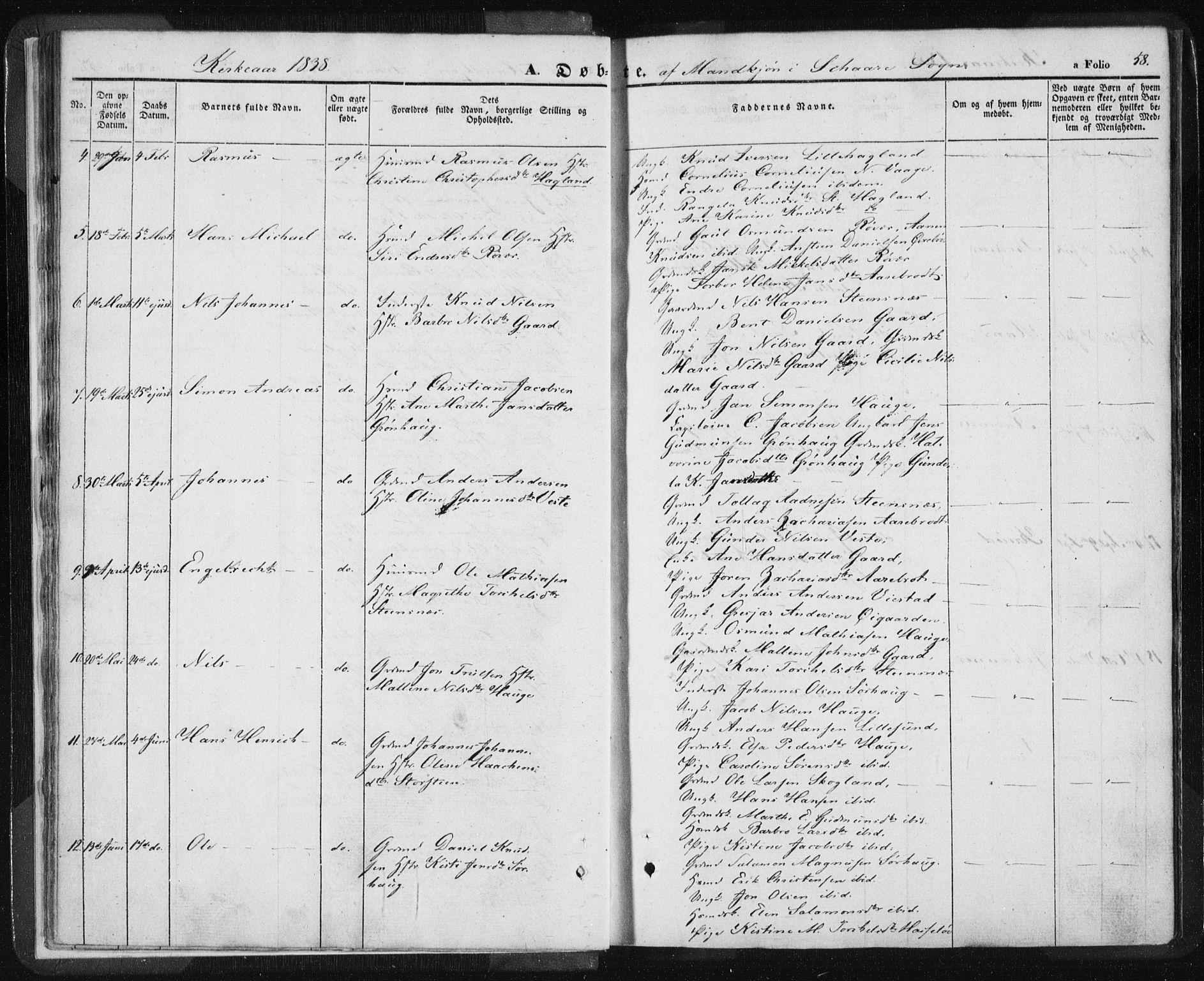 Torvastad sokneprestkontor, SAST/A -101857/H/Ha/Haa/L0006: Parish register (official) no. A 6, 1836-1847, p. 58