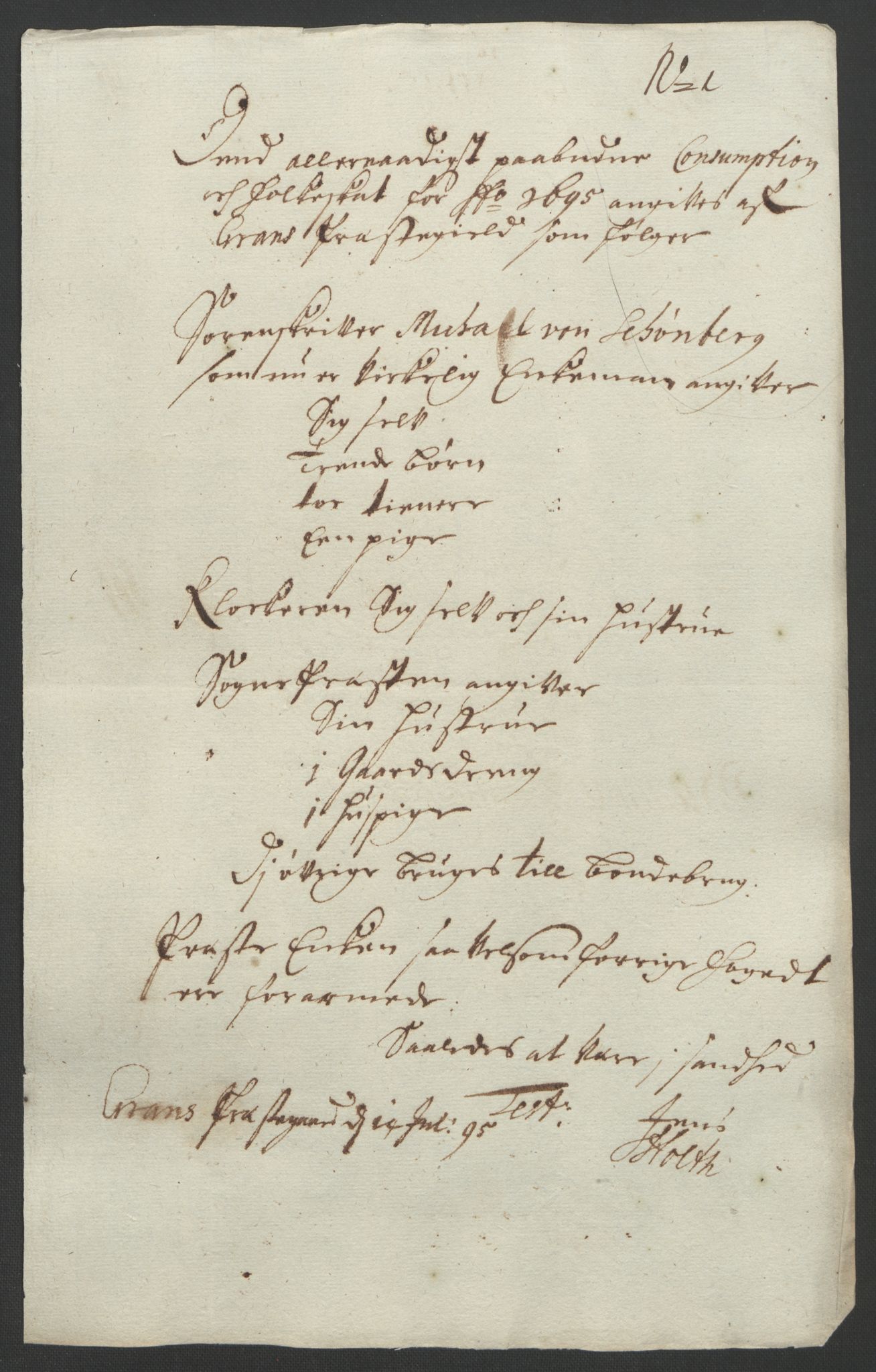 Rentekammeret inntil 1814, Reviderte regnskaper, Fogderegnskap, AV/RA-EA-4092/R18/L1293: Fogderegnskap Hadeland, Toten og Valdres, 1695, p. 128