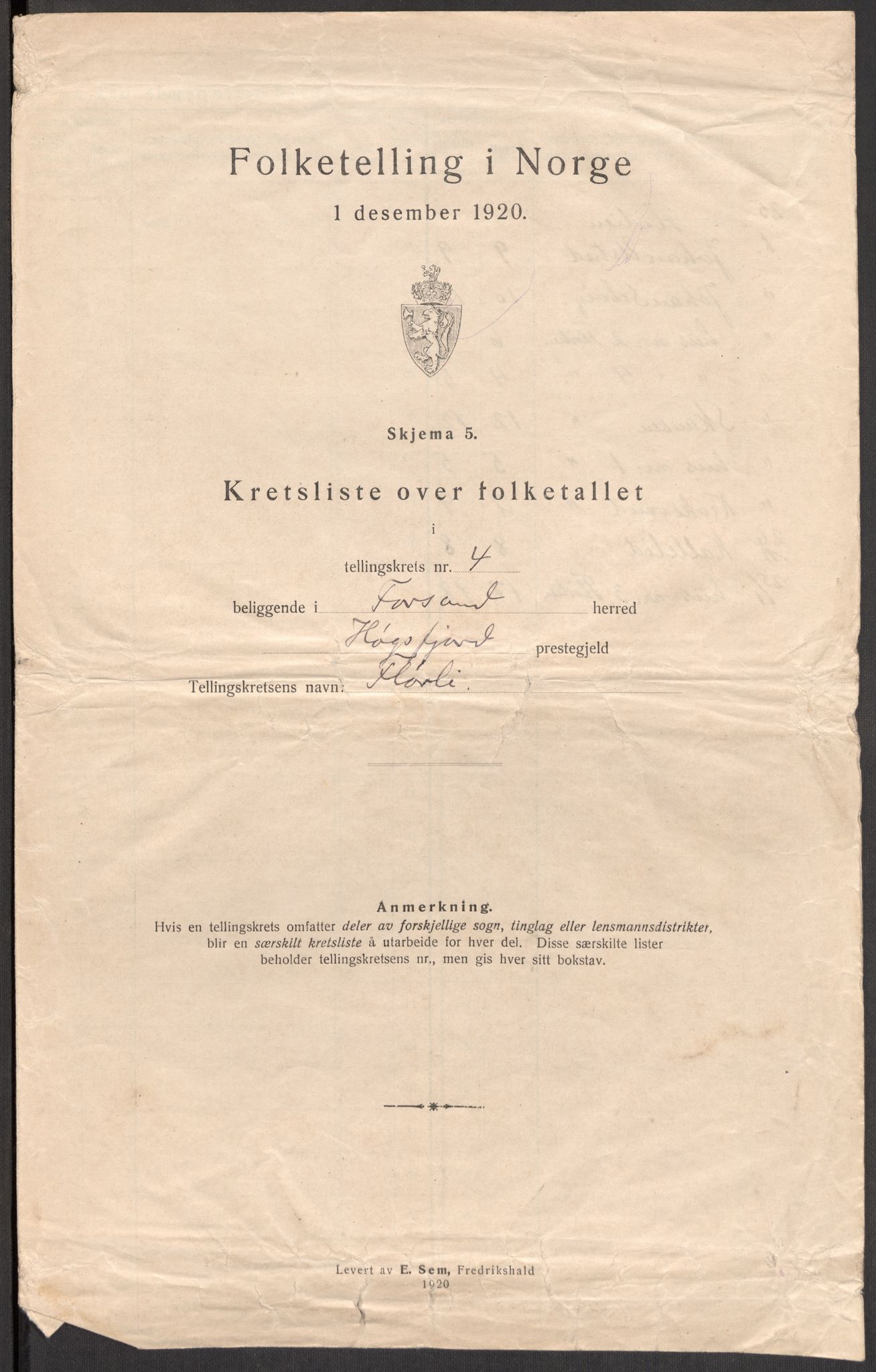 SAST, 1920 census for Forsand, 1920, p. 17