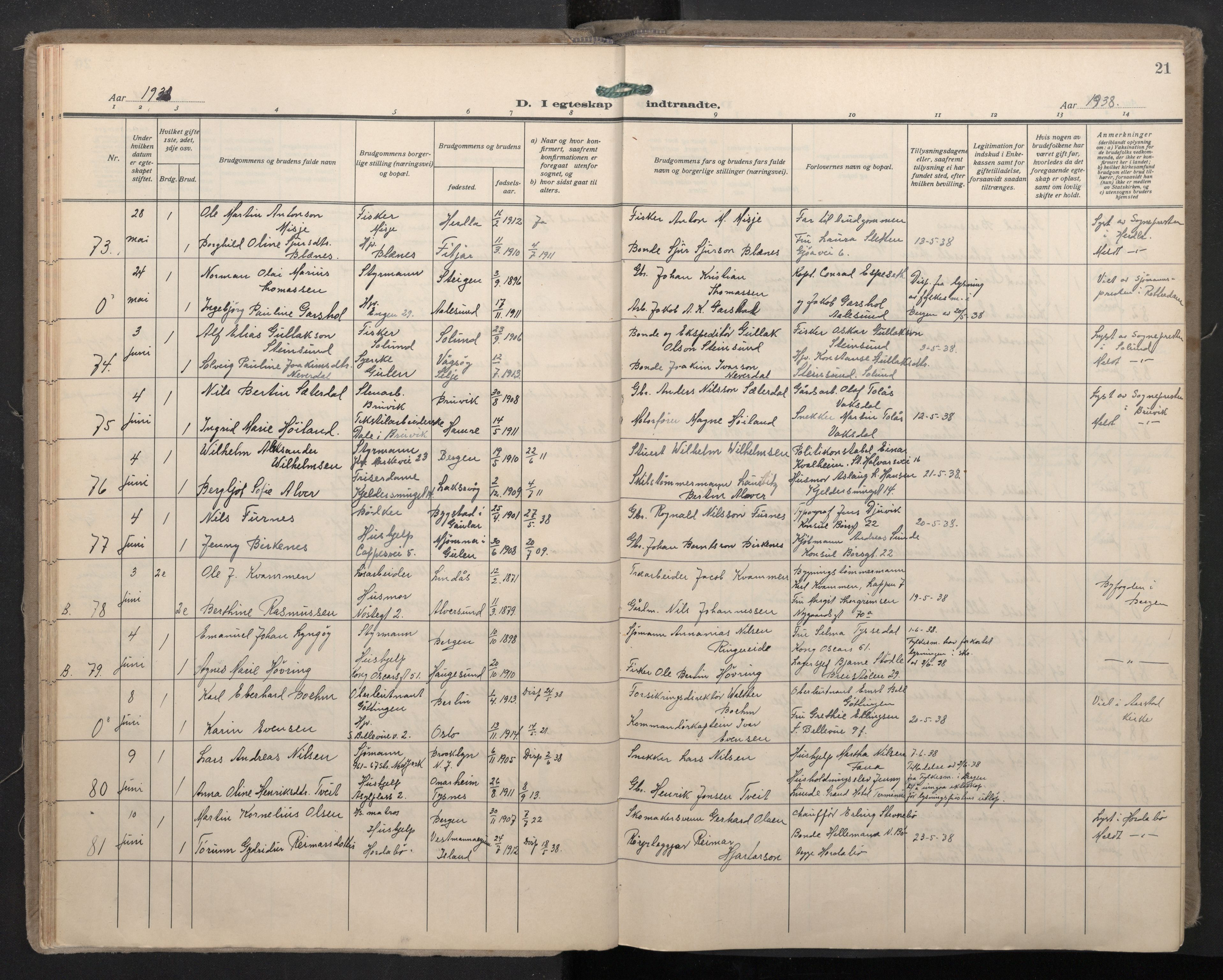 Domkirken sokneprestembete, AV/SAB-A-74801/H/Haa: Parish register (official) no. D 7, 1937-1950, p. 20b-21a