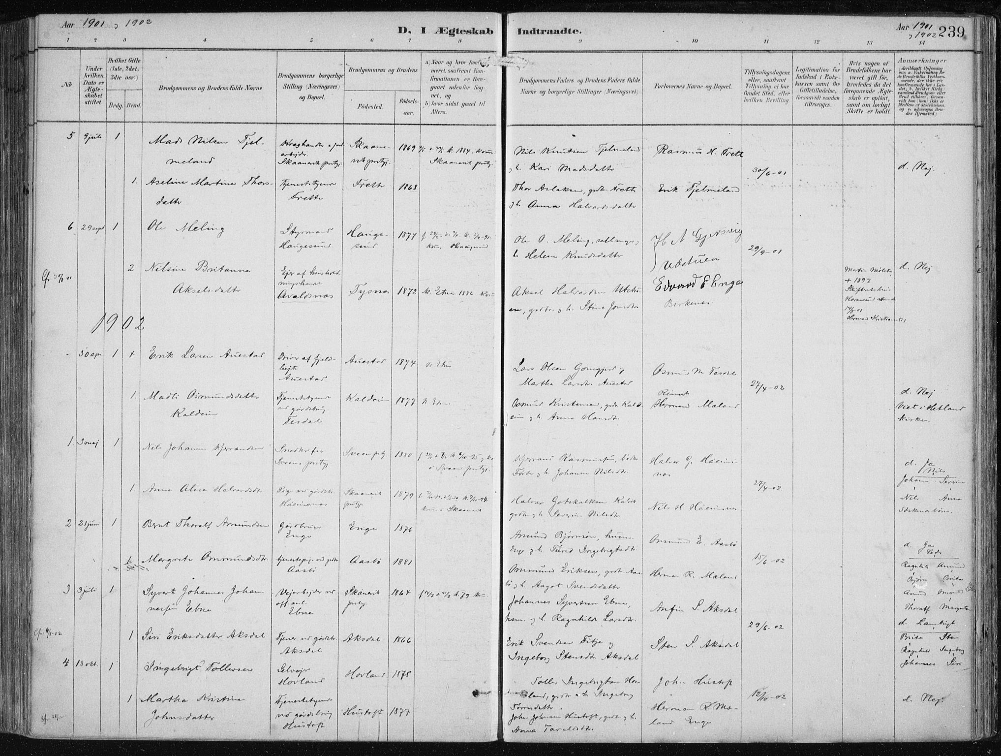Etne sokneprestembete, SAB/A-75001/H/Haa: Parish register (official) no. B  1, 1879-1919, p. 239