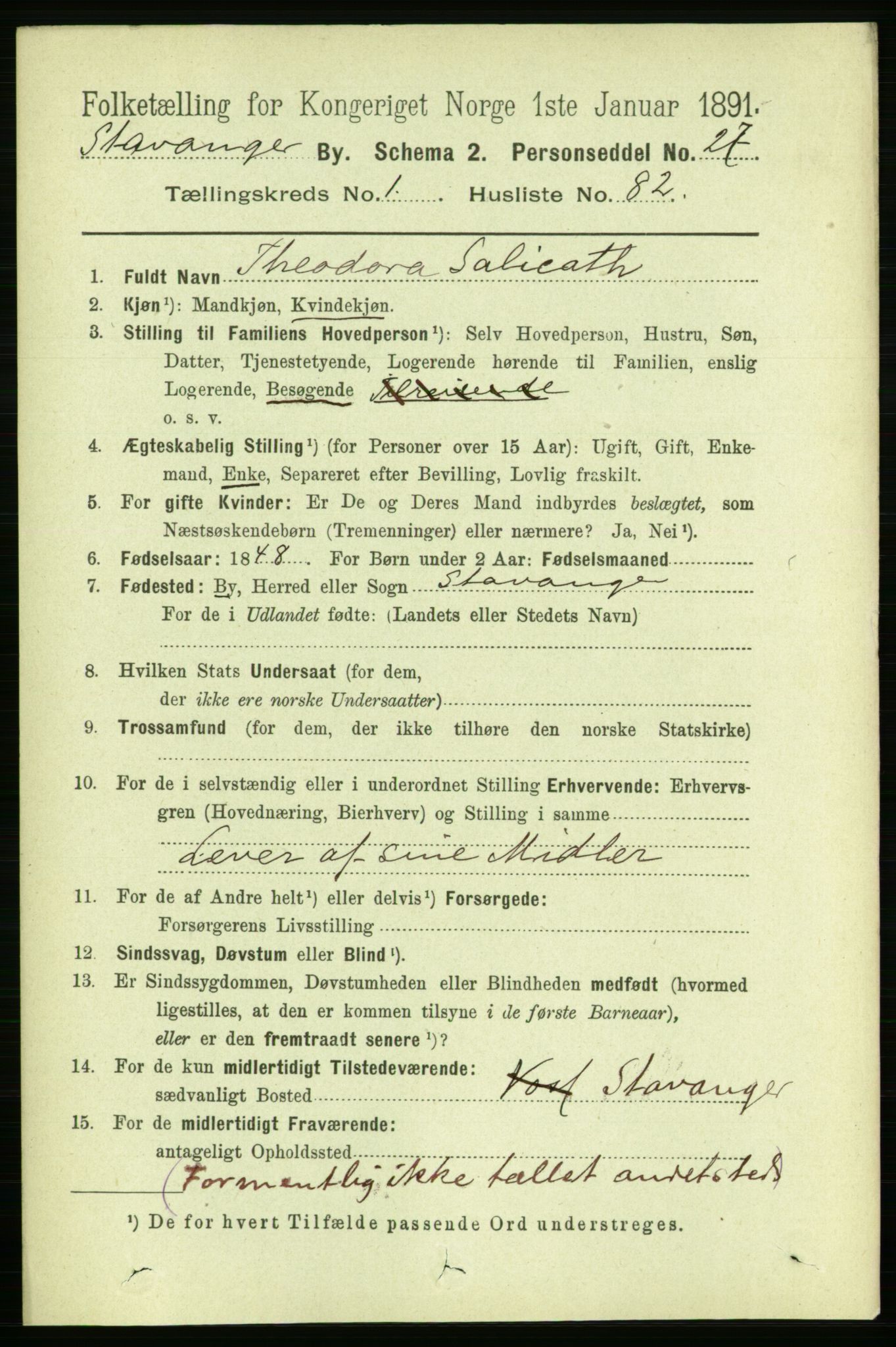 RA, 1891 census for 1103 Stavanger, 1891, p. 5920